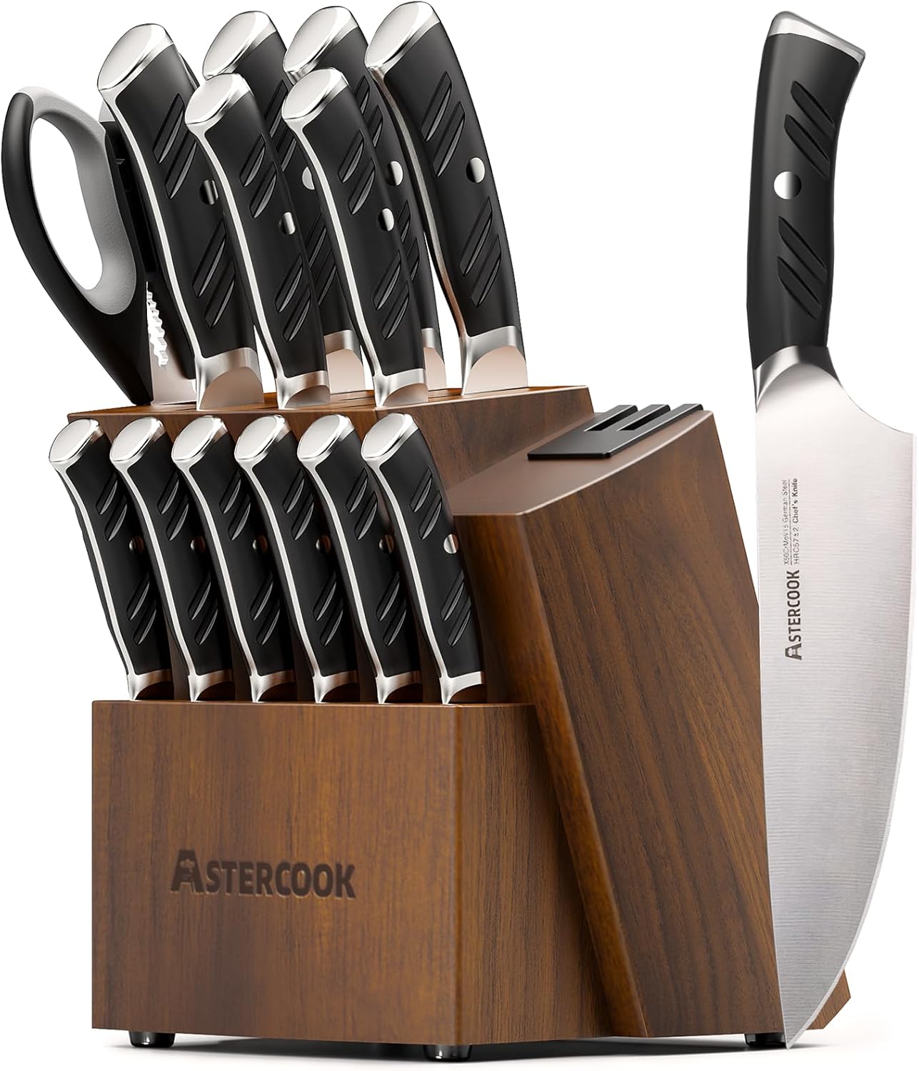 15-Piece German Kitchen Knife Set with Full Tang Handles