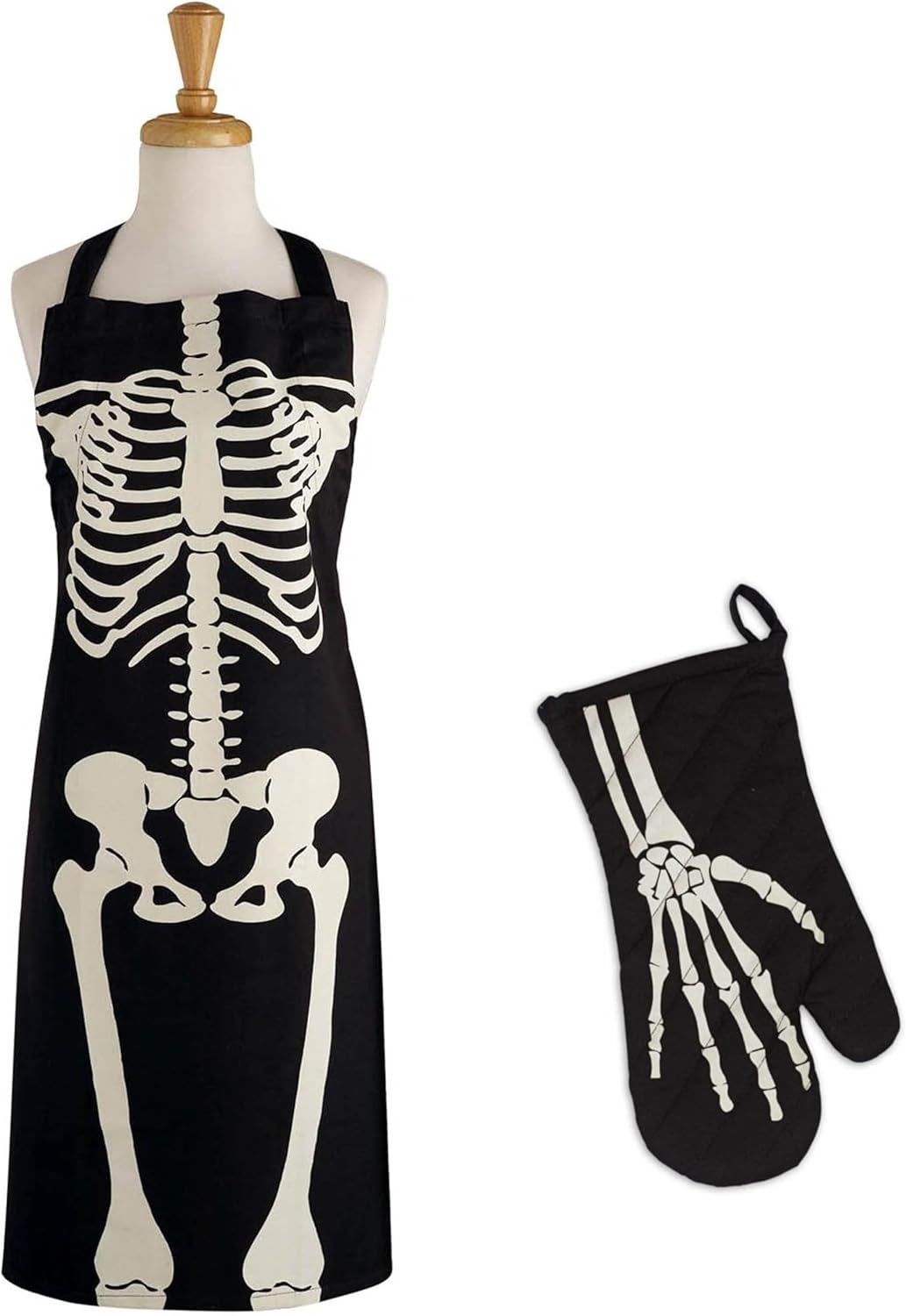 DII Halloween Skeleton Apron Oven Mitt Set