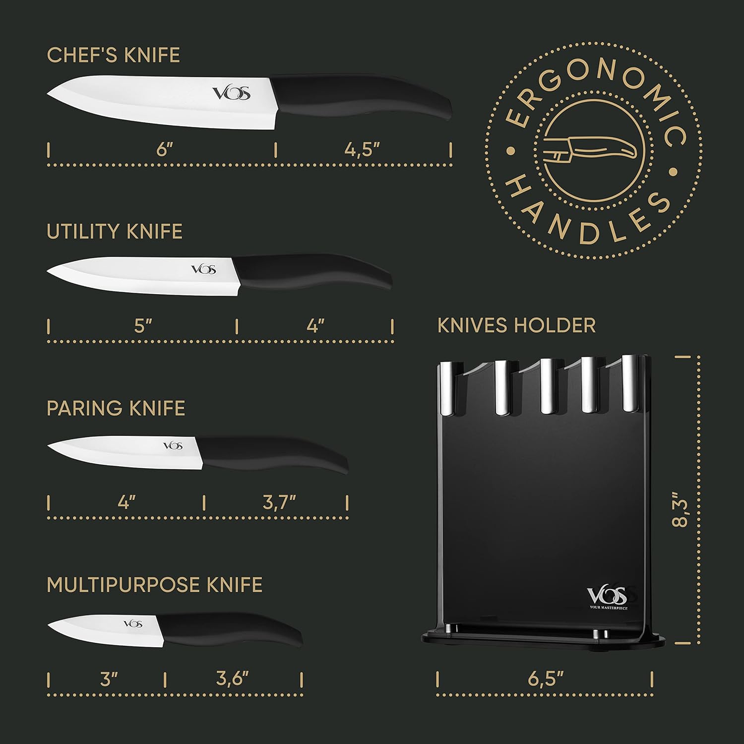 Vos 8-Inch Serrated Bread Knife with Protective Sheath Elegant Design