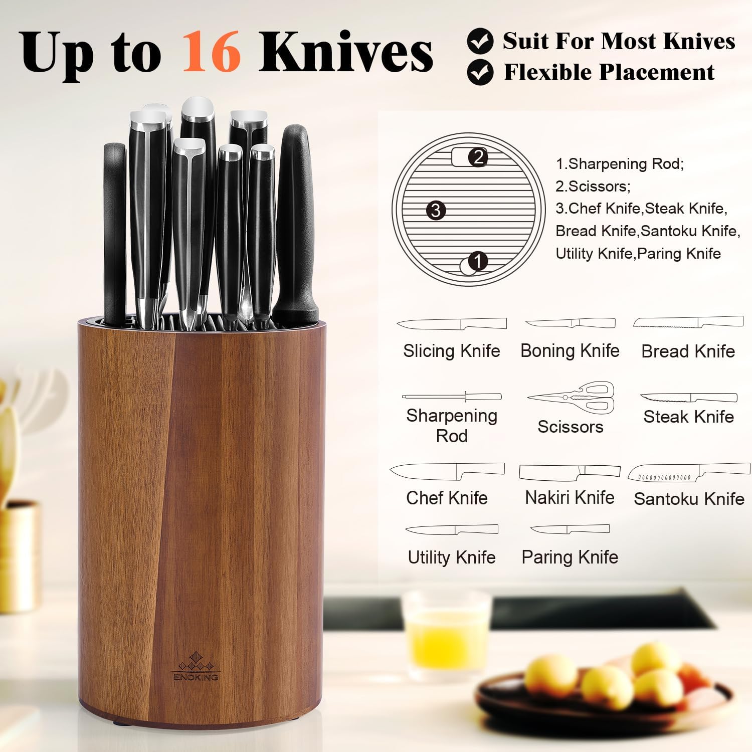 Perfect Universal Knife Holderalyzed Wooden Holder with Plastic Lid Non-Slip Eco-Friendly