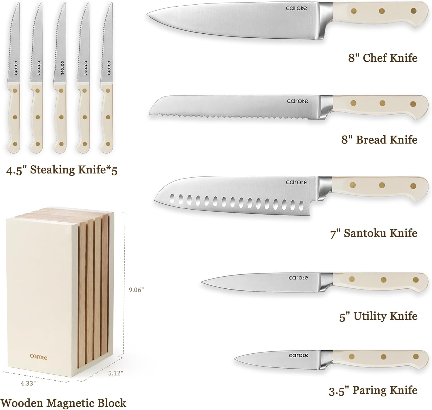 CAROTE 11-Piece Kitchen Knife Set with Block