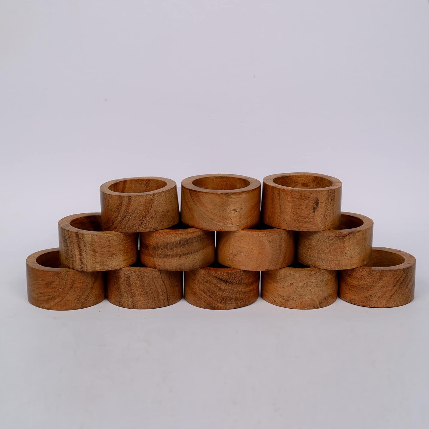Handmade Acacia Napkin Rings 12 Set for Dining and Home