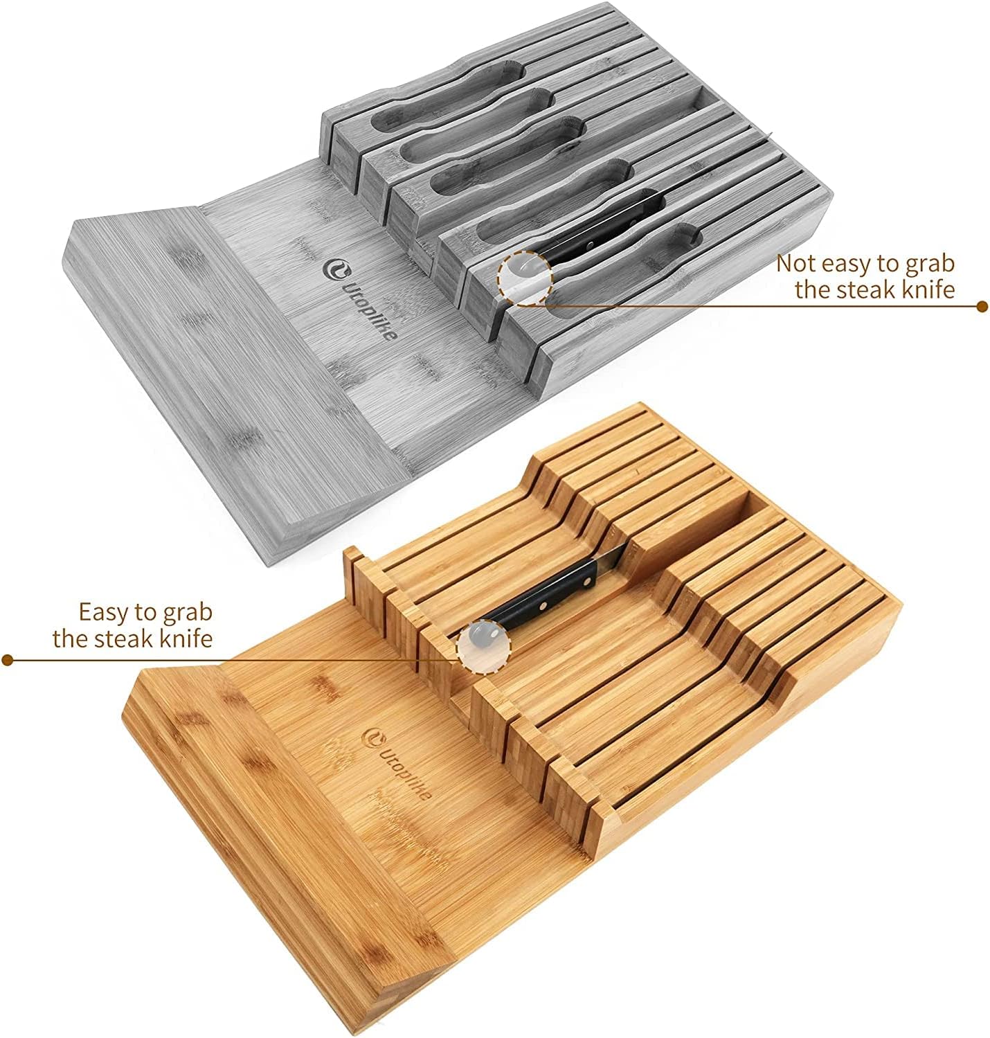 Utoplike Kitchen Knife Block - Bamboo Organizer for 12 Knives