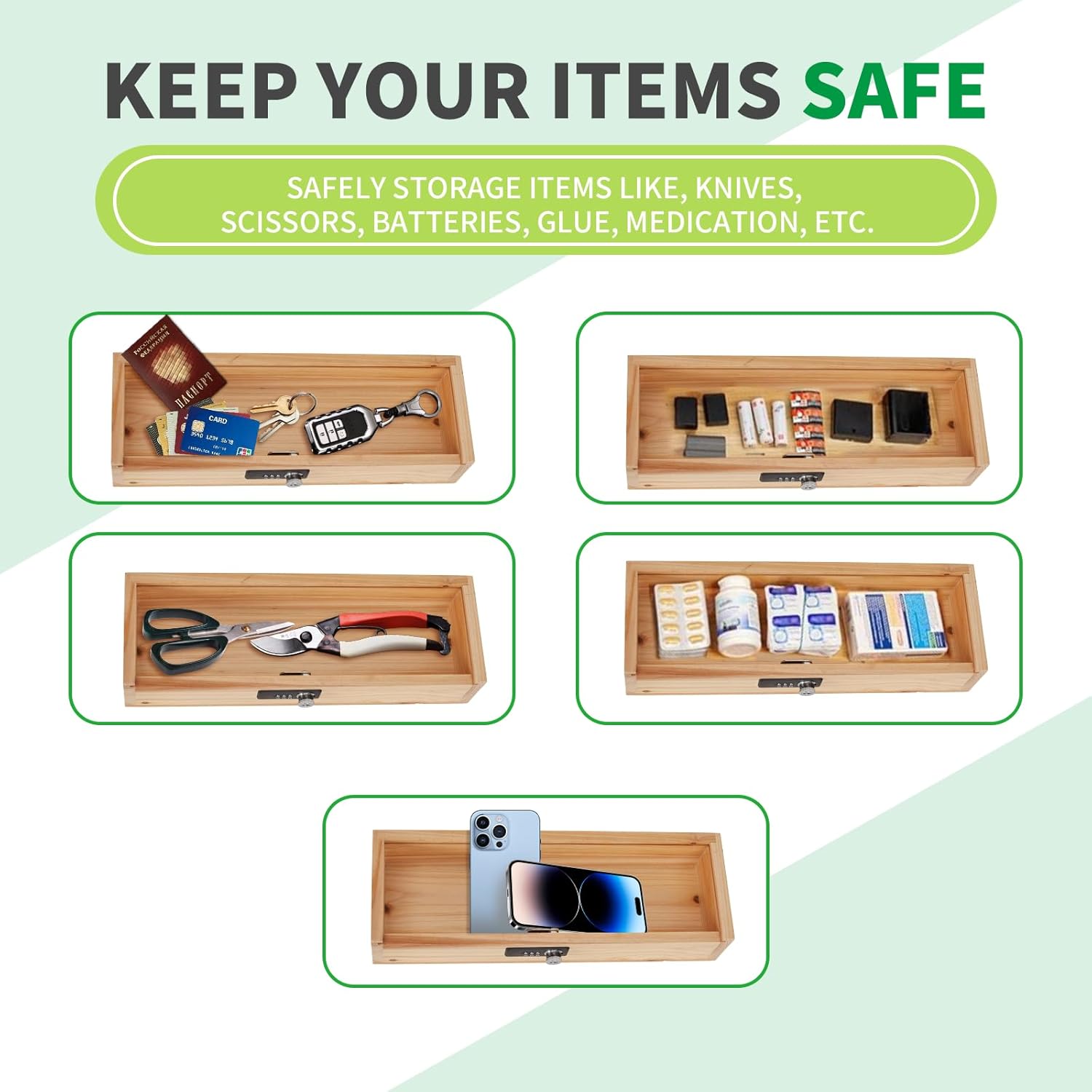 Wooden Knife Storage Box with Combination Lock