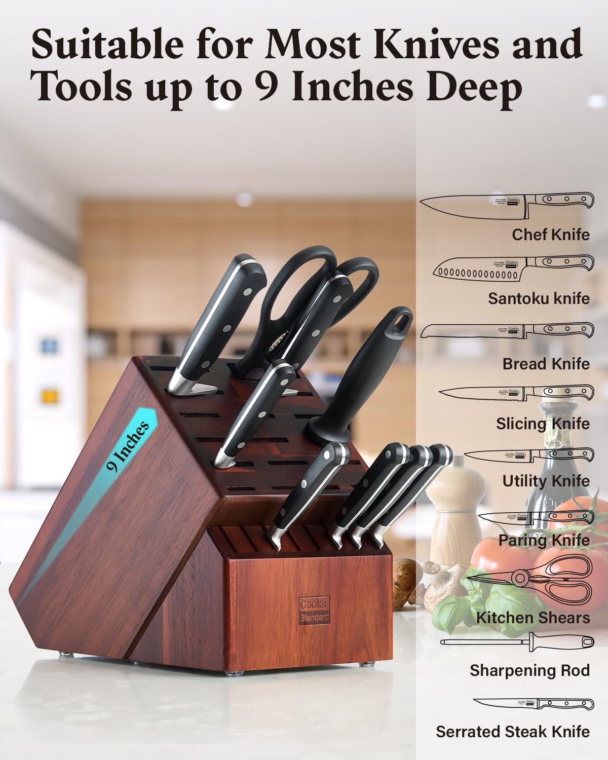 Cooks Standard Acacia Wood Knife Block Holder 25 Slots 1