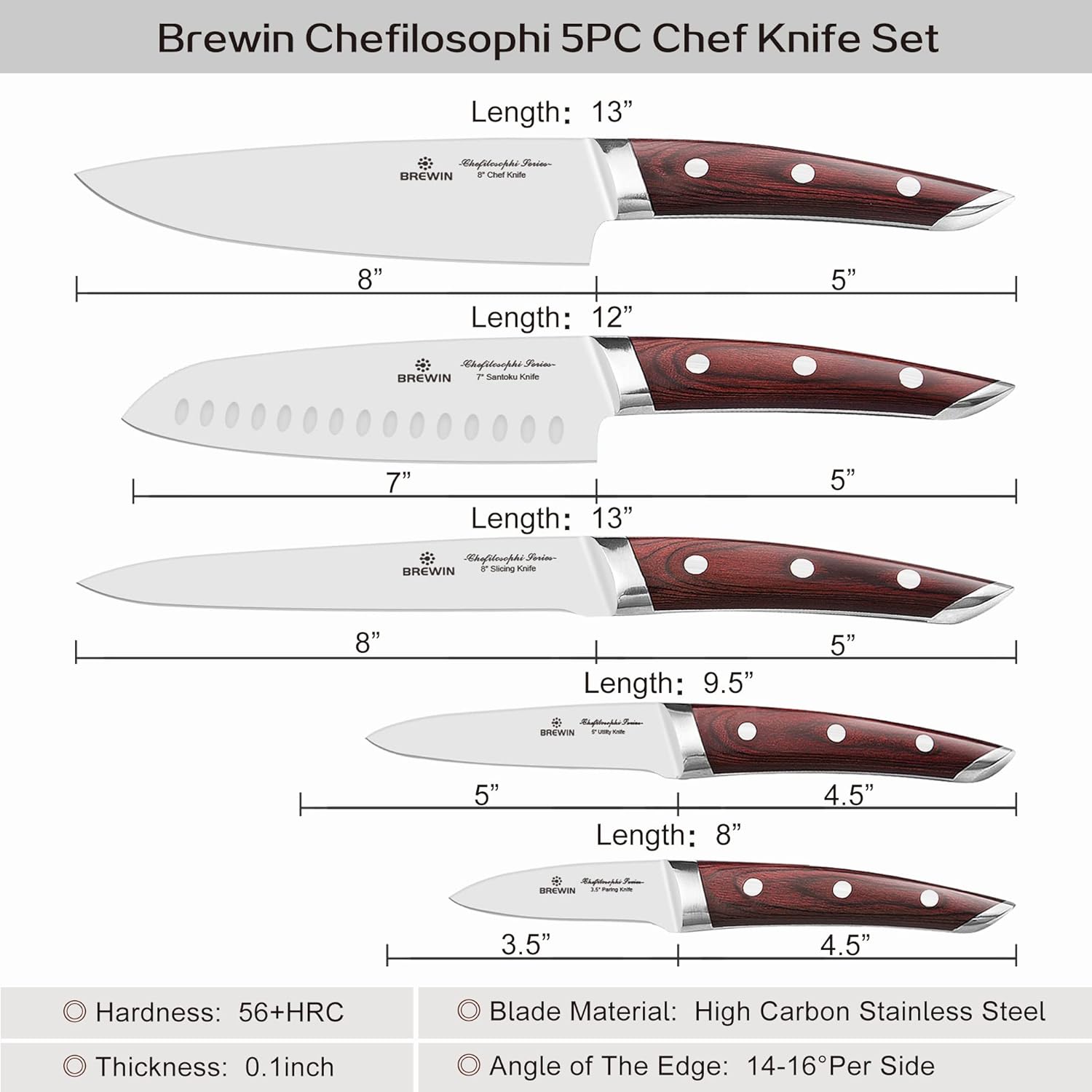 Brewin CHEFILOSOPHI 5-Piece Professional Chef Knife Set