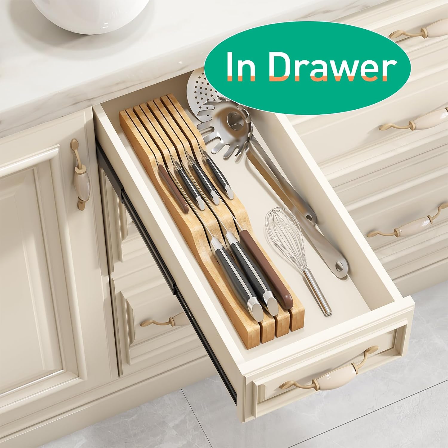 KiPlantBamboo Knife Holder for 7 Knives Ergonomic Durable