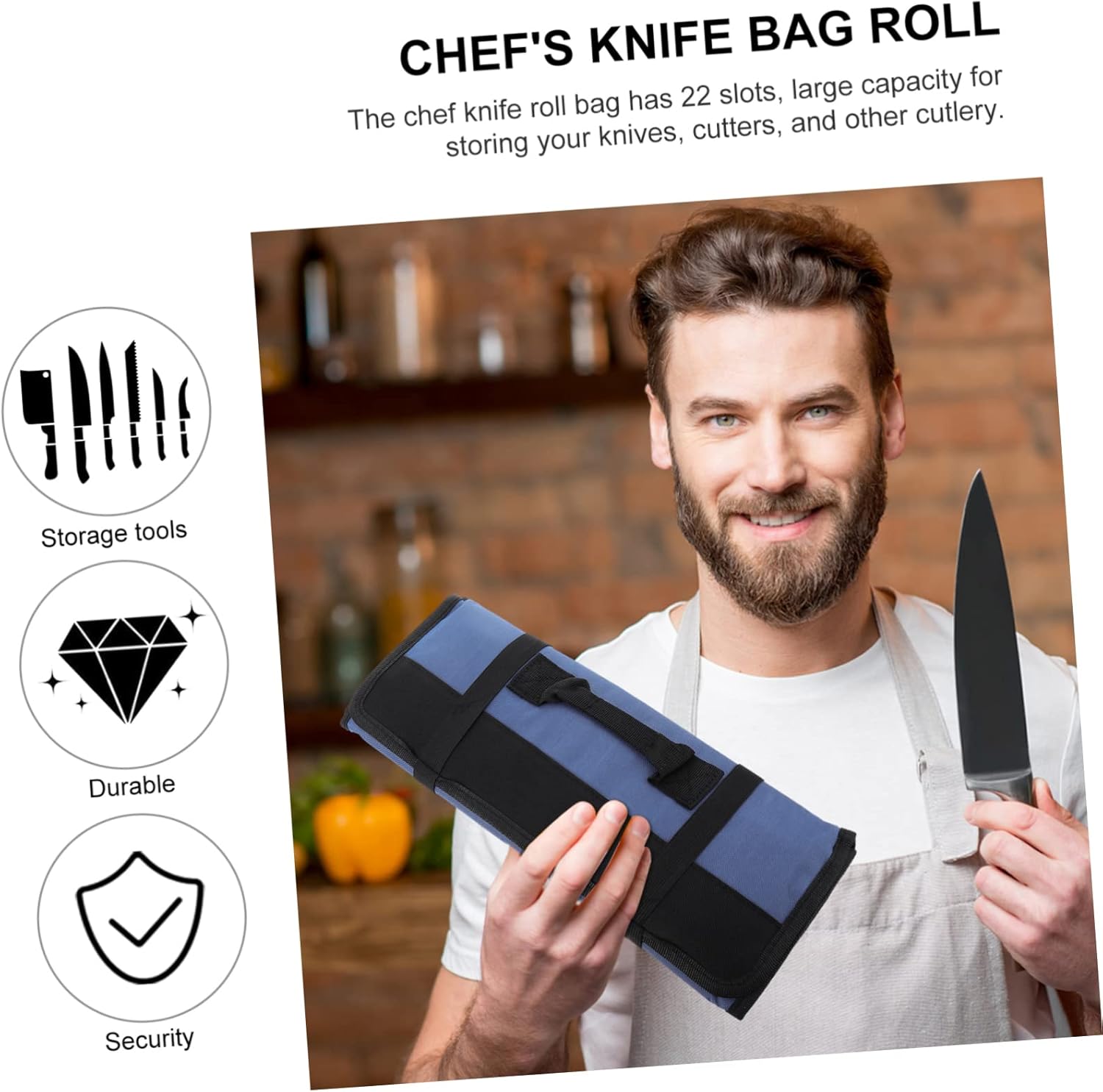 22 Slots Portable Chef Roll Bag Multi Functional Knife Carrying Case