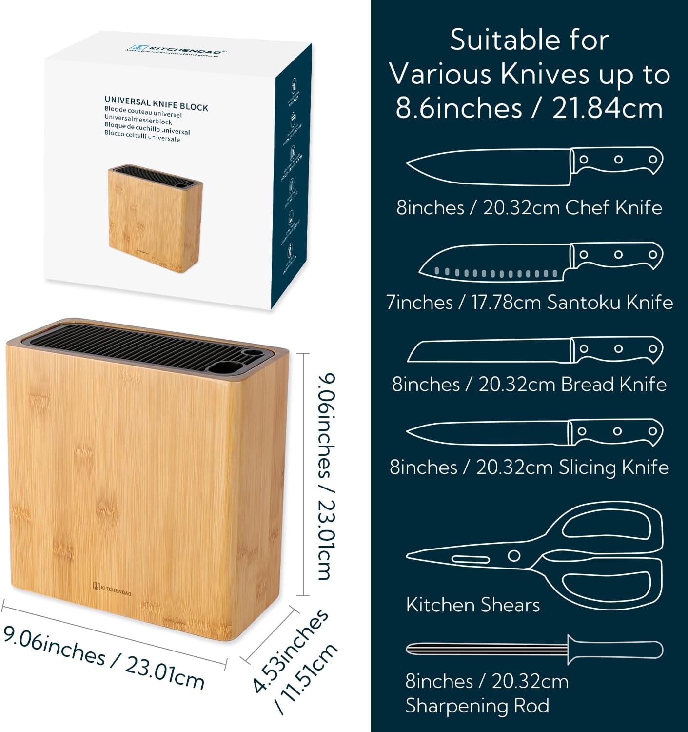 KITCHENDAO XL Bamboo Universal Knife Block Holder for All Knives
