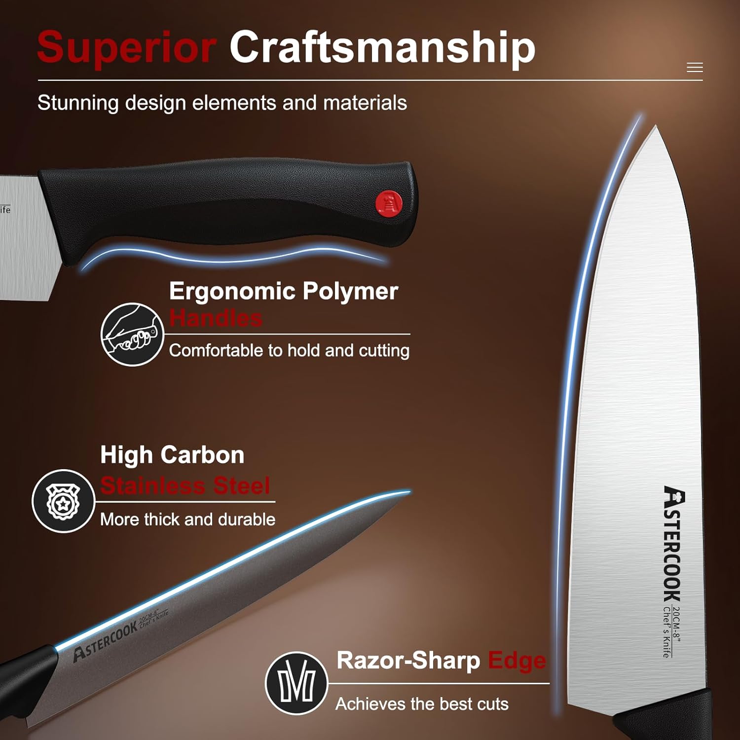 Astercooks 15-Piece Knife Set - Sharp Durable and Easy to Use