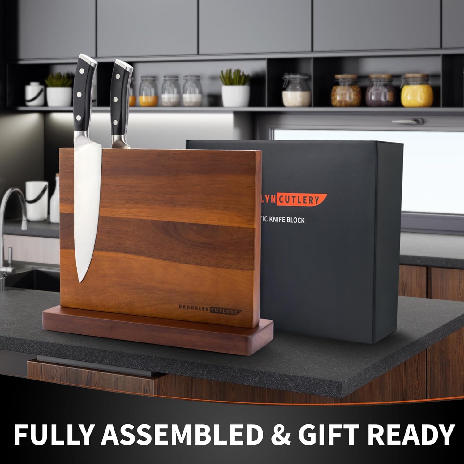 Magnetic knife holder ACACIA WOOD 12 KNIVES GIFT READY