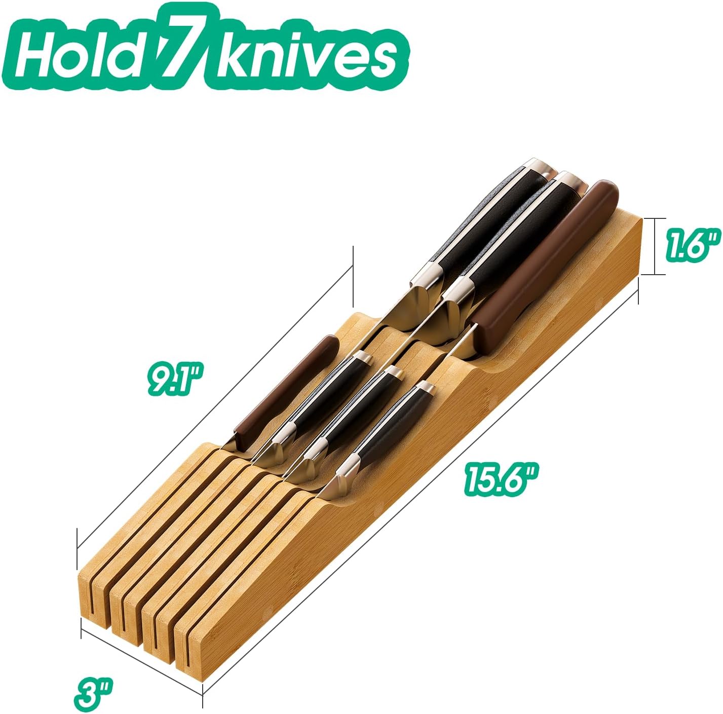 KiPlantBamboo Knife Holder for 7 Knives Ergonomic Durable