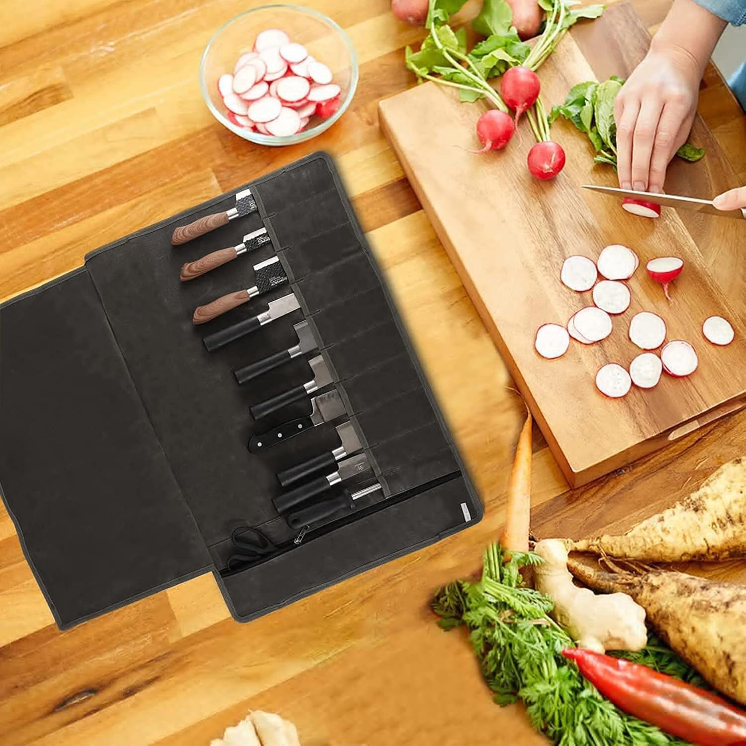 HERSENT Chefs Knife Roll Bag Portable Durable Knives Storage Solution