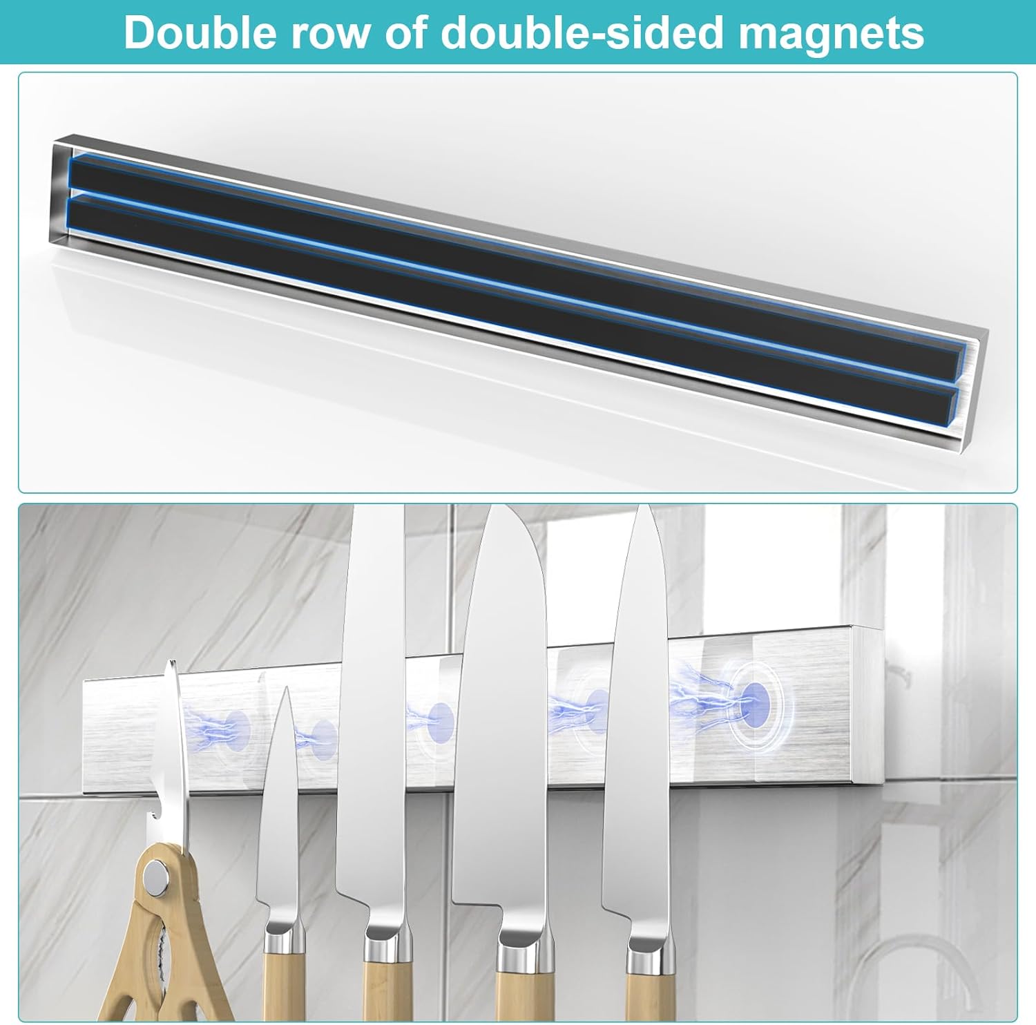 16 Inches Magnetic Knife Strip No Drill Wall Mount