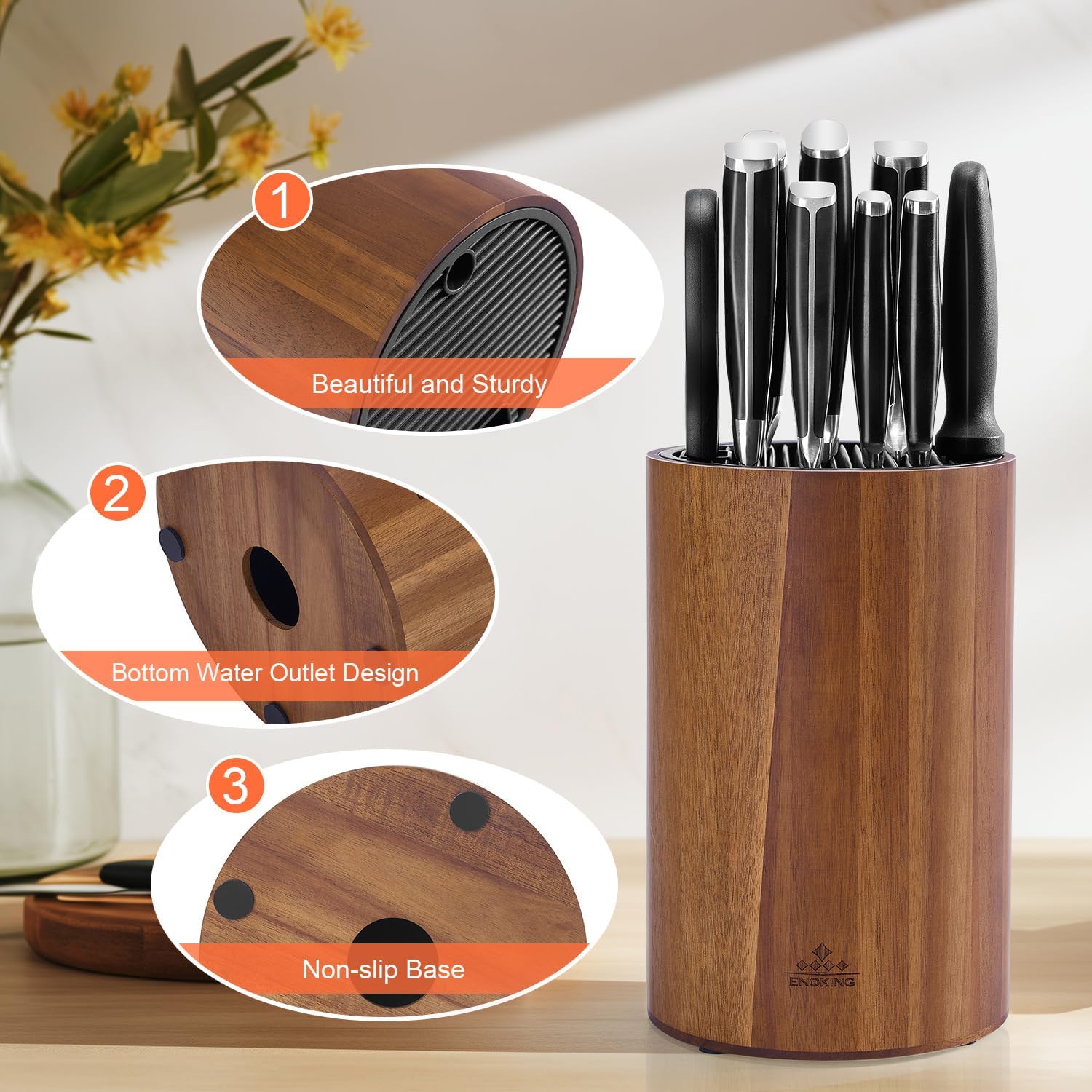 Perfect Universal Knife Holderalyzed Wooden Holder with Plastic Lid Non-Slip Eco-Friendly