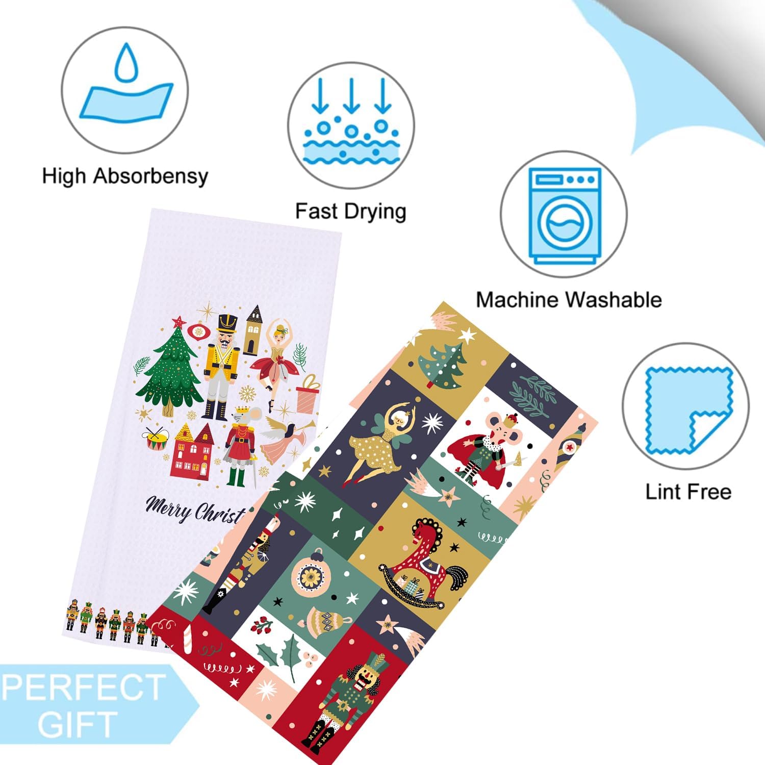 LXOMILL Nutcracker Christmas Kitchen Towels Festive Holiday Gift