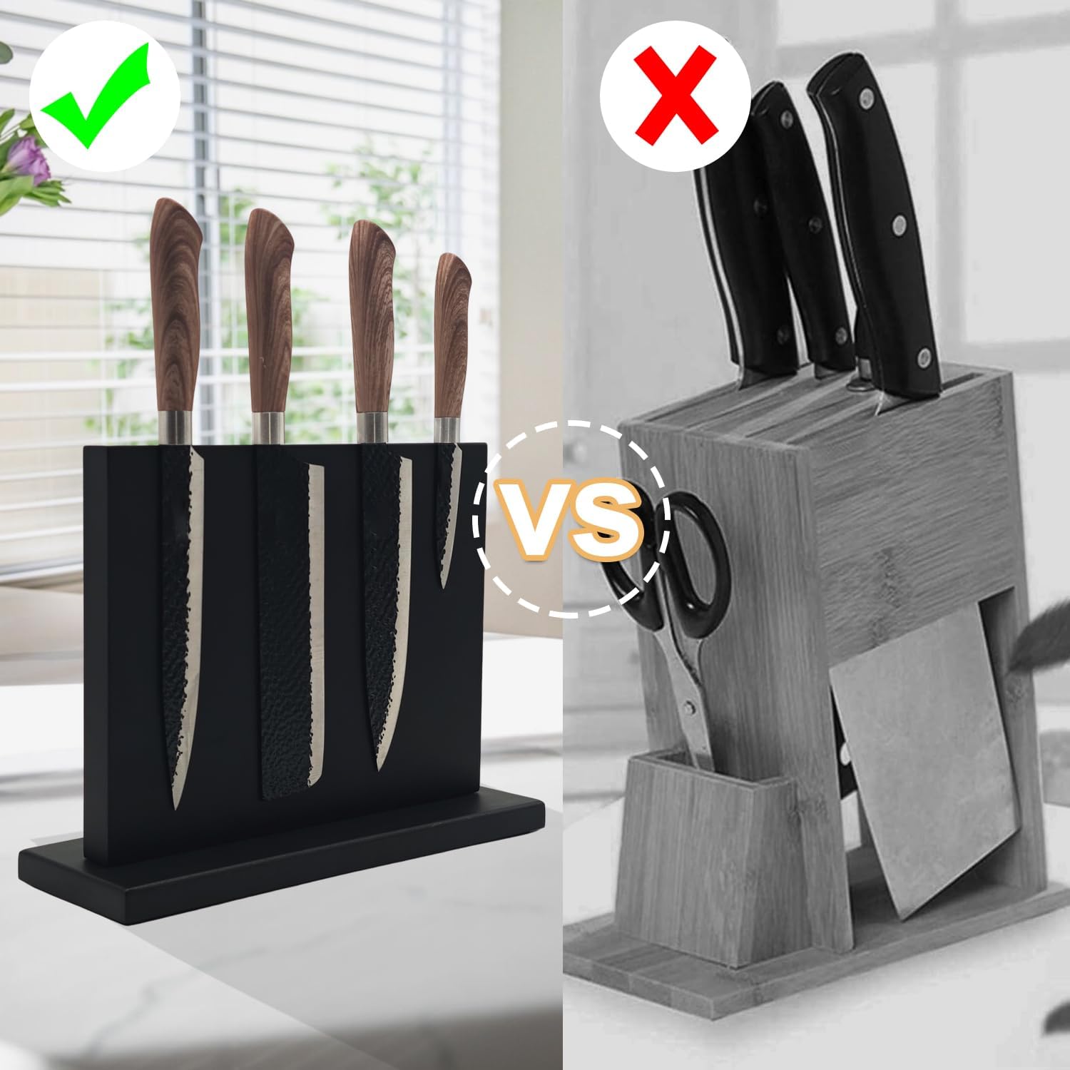 Magentic Black Acacia Knife Block