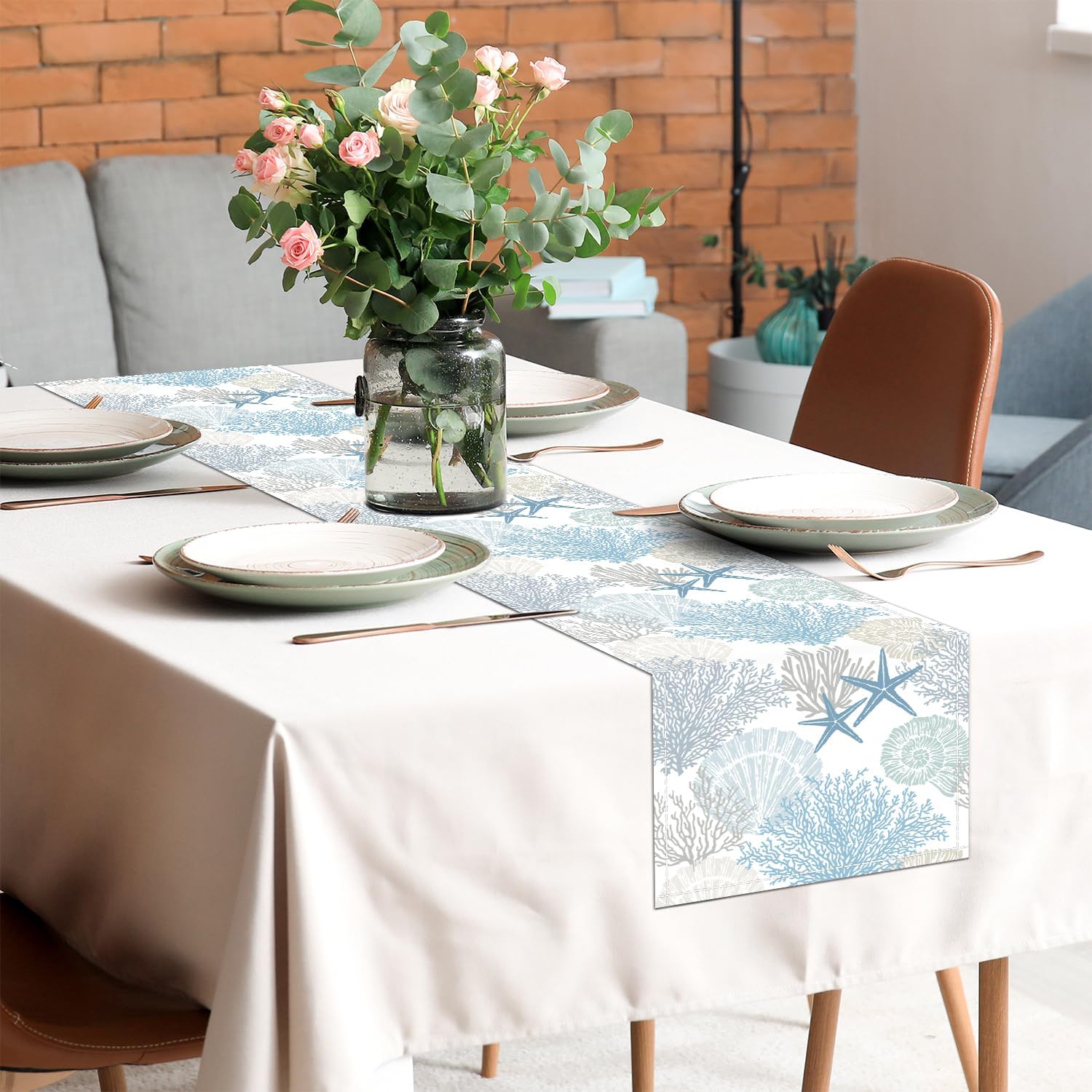 A Glimpse of the Sea - Linen Coastal Table Runner