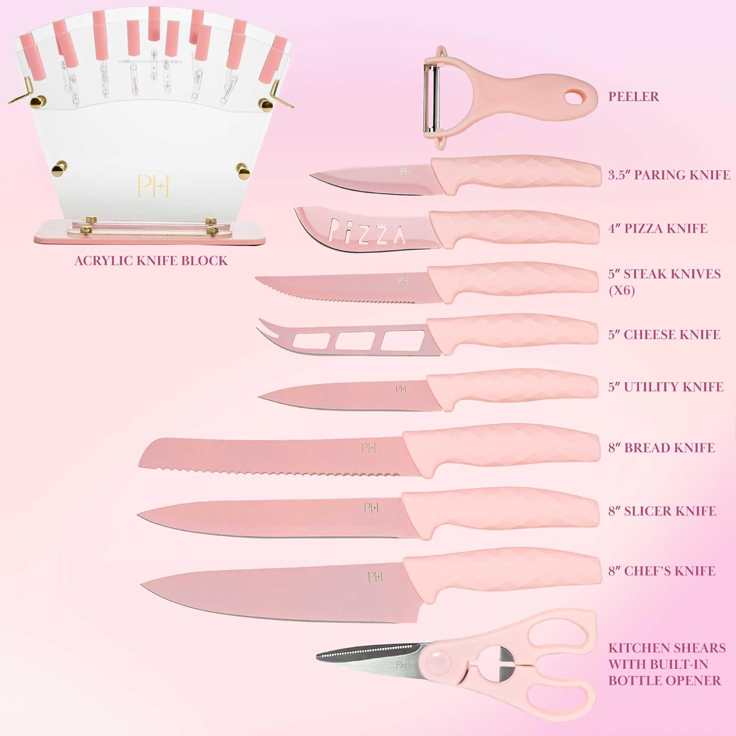 Paris Hilton-Kitchen Knife Set Pink Gold