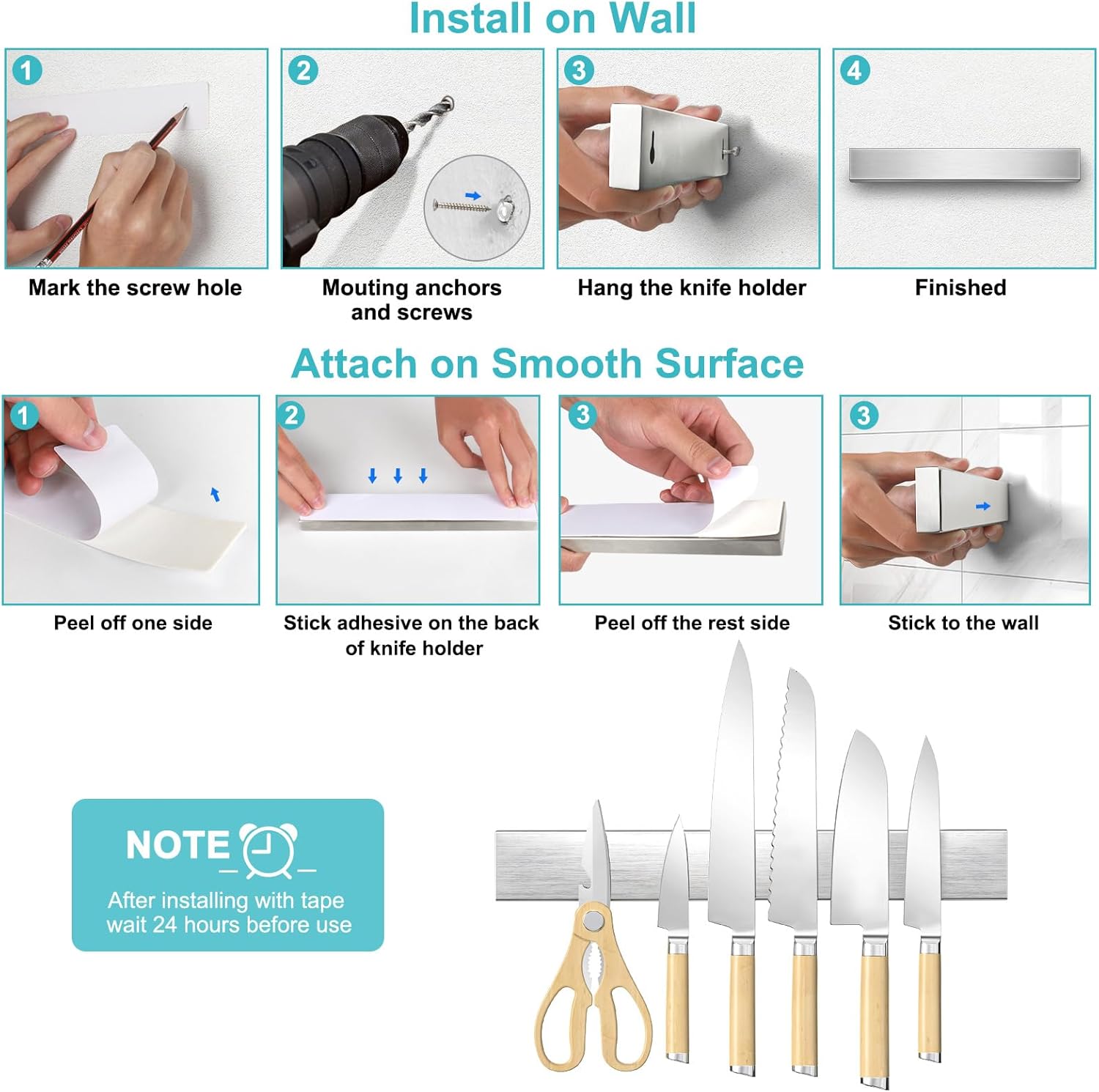 16 Inches Magnetic Knife Strip No Drill Wall Mount