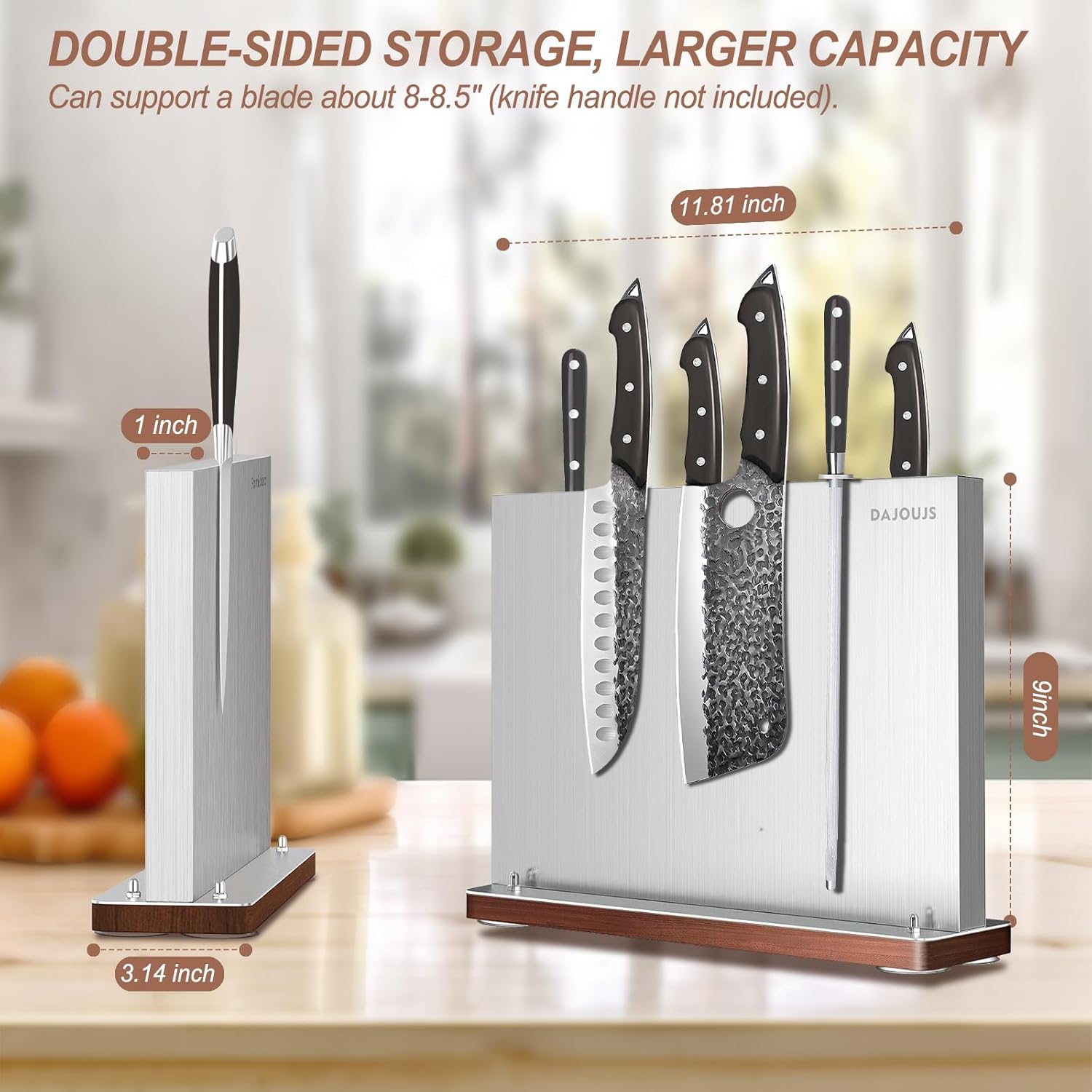 DAJOUJS Magnetic Knife Block Stainless Steel Knife Holder for Kitchen Counter