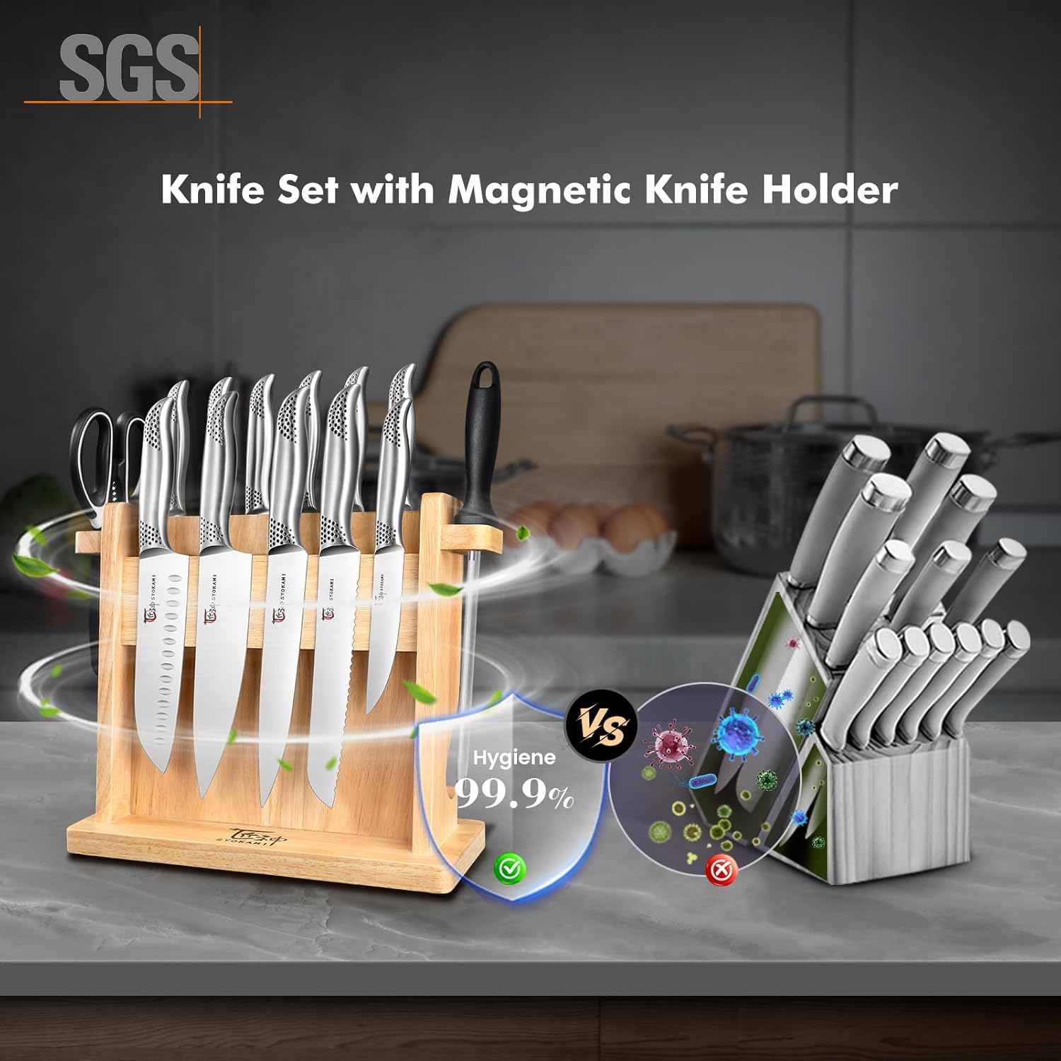 SYOKAMI 14 PCS Japanese Knife Set with Magnetic Block