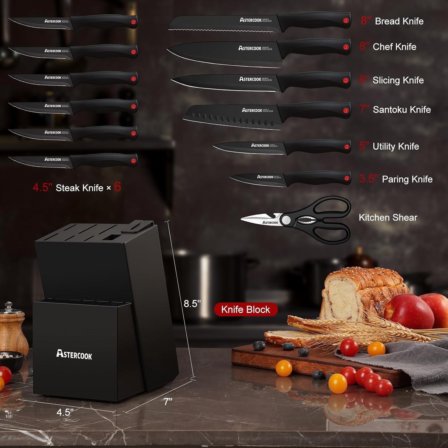 15-Piece Stainless Steel Knife Set for Home Use