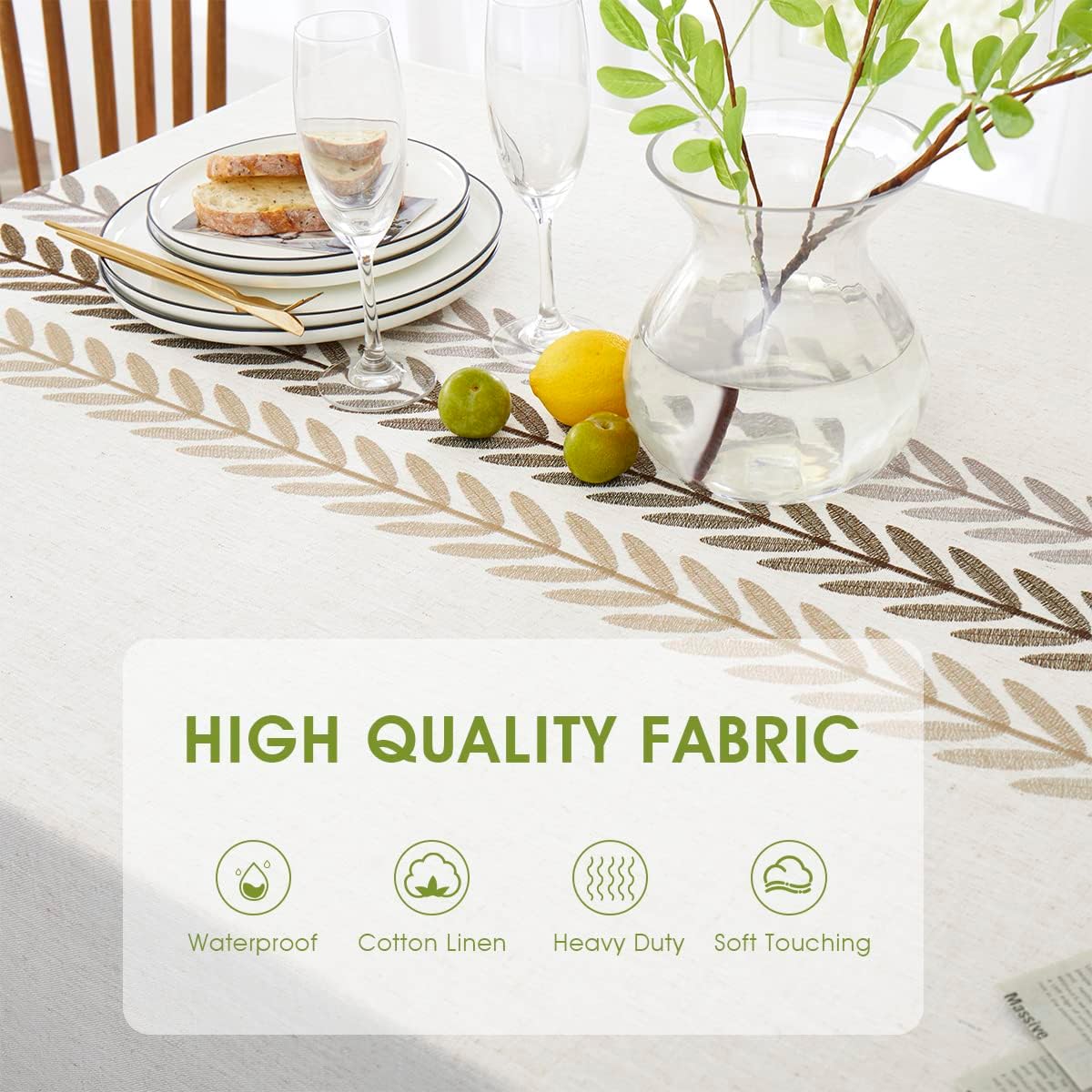 QIANQUHUI Embroidered Tablecloth for Dining Water resistant 55x70 inches