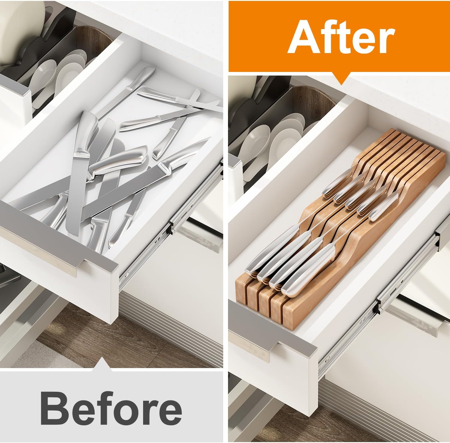 Space-Saving Bamboo Knife Block