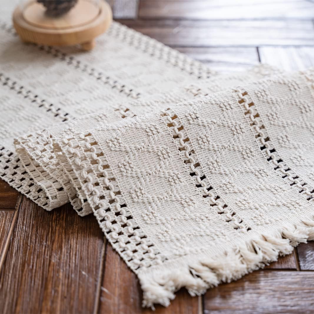Beige Macrame Table Runner