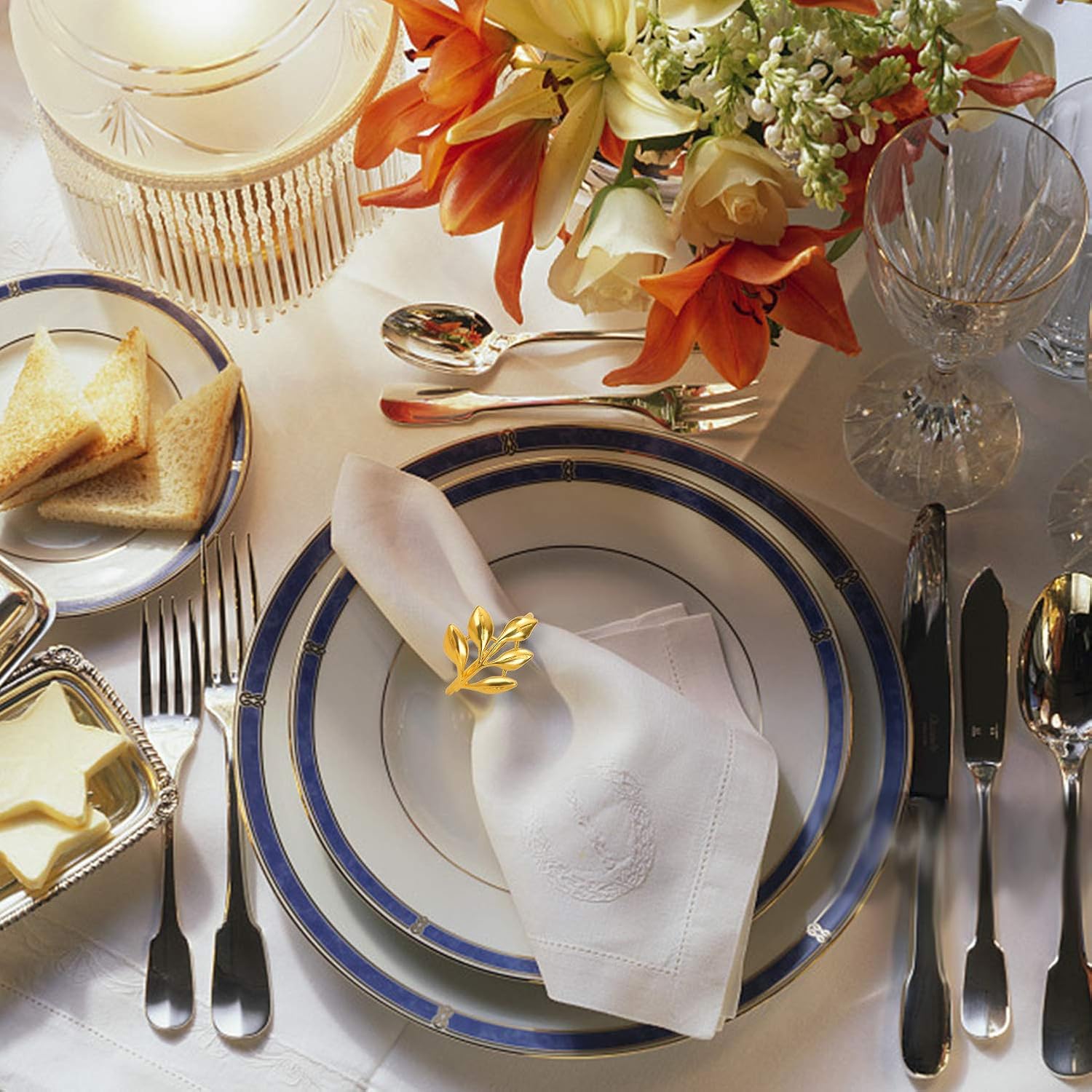 20-Leaf Napkin Rings for Gold-Tone Dining Tables