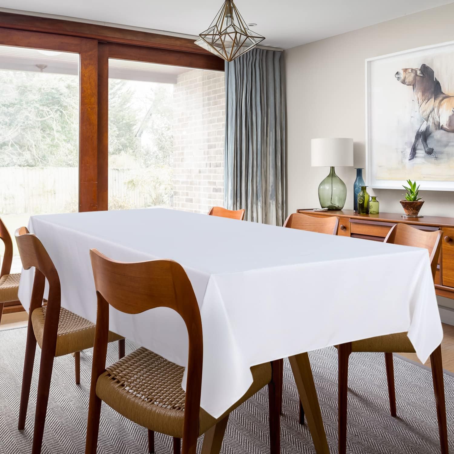 Sancua 2-Piece White Tablecloth 5ft x 8ft Stain Wrinkle Resistant