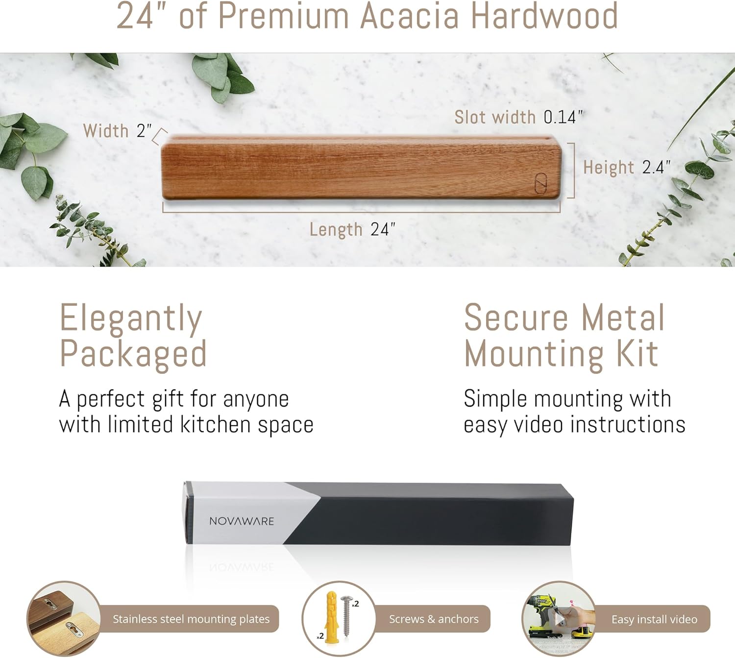NOVAWARE Magnetic Knife Holder for Kitchen Storage with Double Capacity