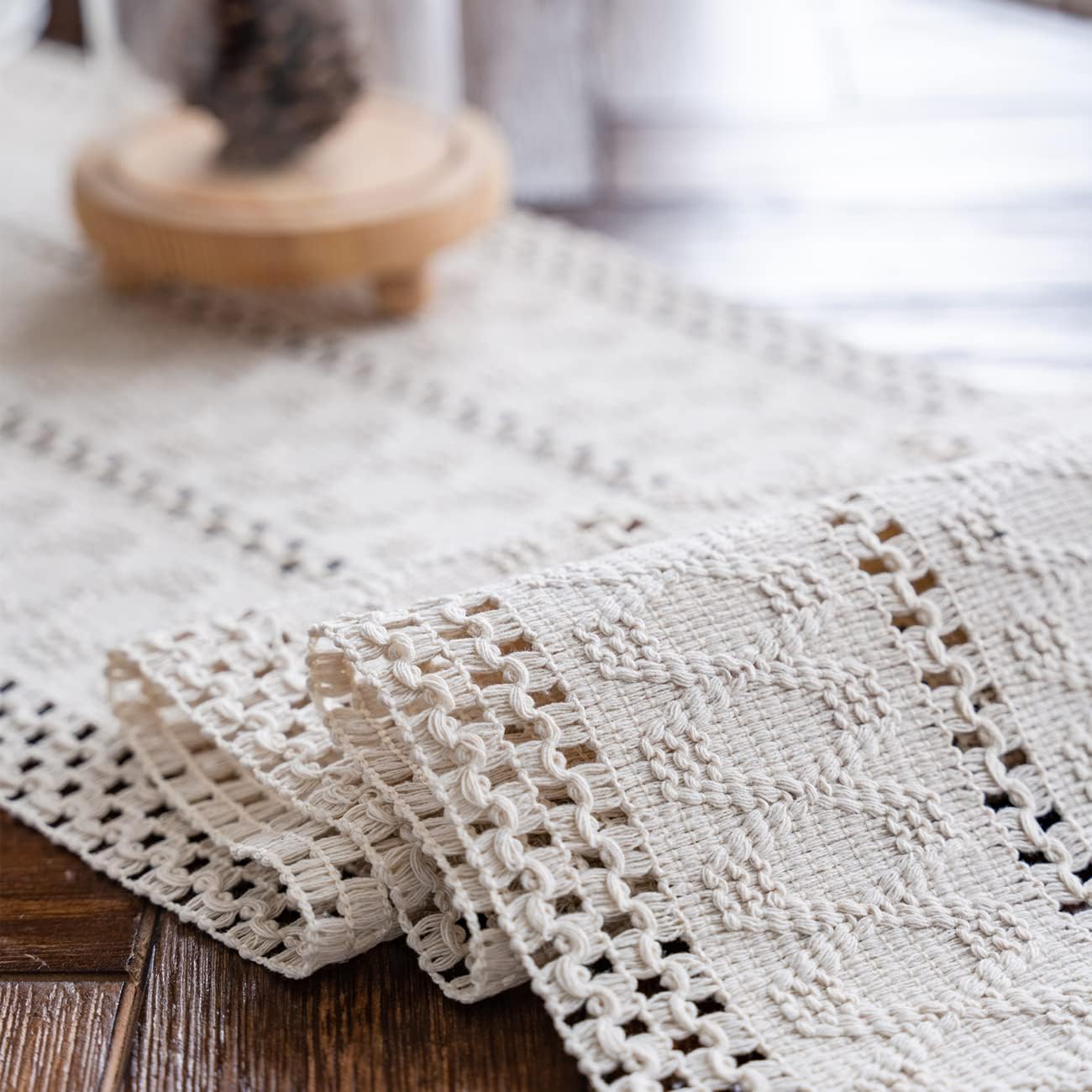 Beige Macrame Table Runner