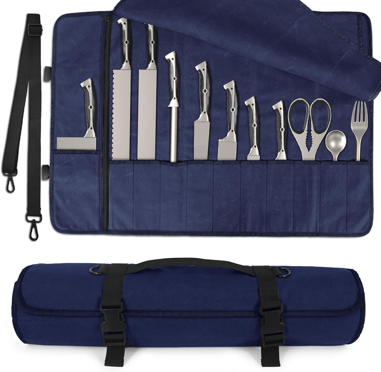 18-inch Waxed Canvas Chefs Knife Roll Bag