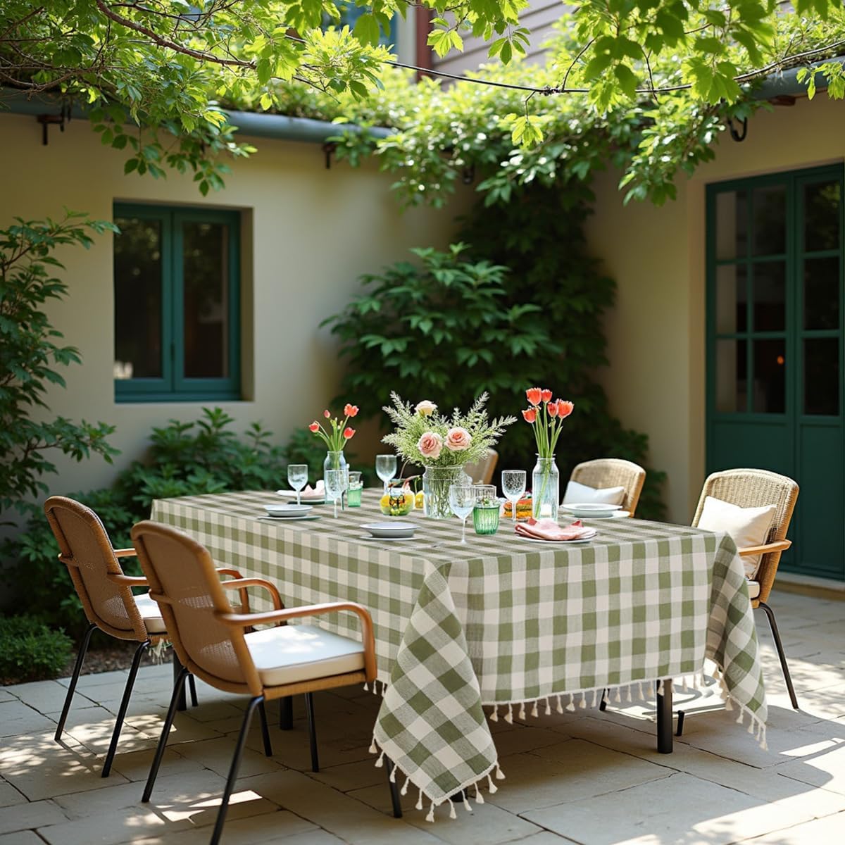 Stylish Checkered Tablecloth with Tassel Edges