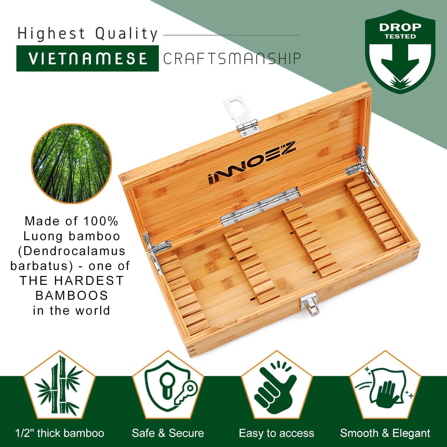 Bamboo Kitchen Knife Holder Lock Box for Kids Safe Durable