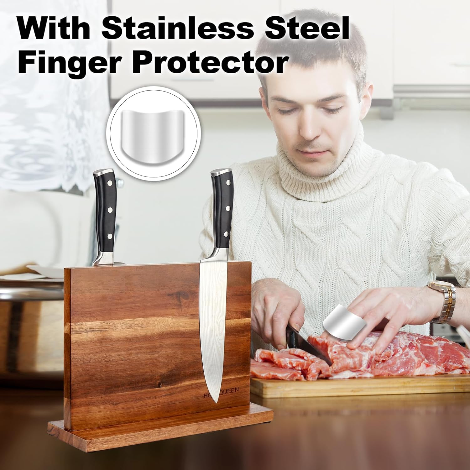 HOMIQUEEN Magnetic Knife Block Double Sided
