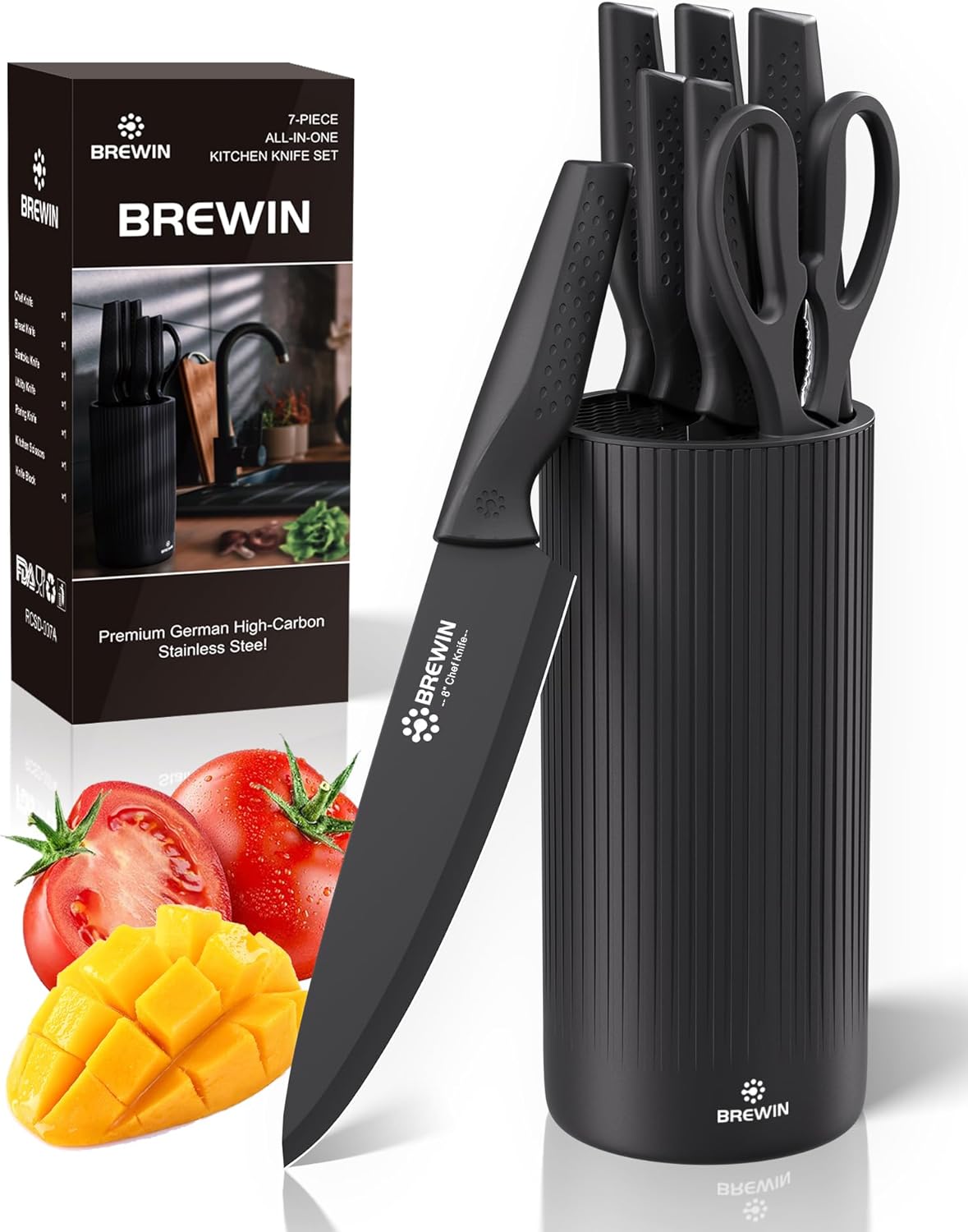 Brewin Kitchen Knife Set with Universal Block
