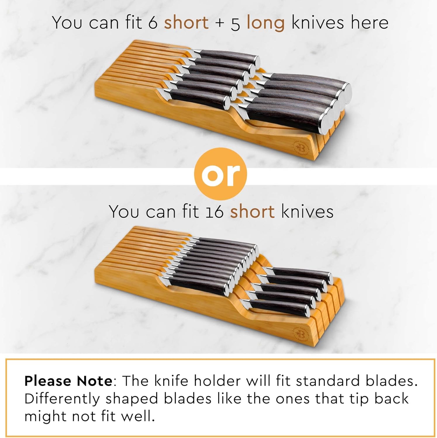 Bambsi In-Drawer Knife Block - Fits 5 Long 6 Short Knives