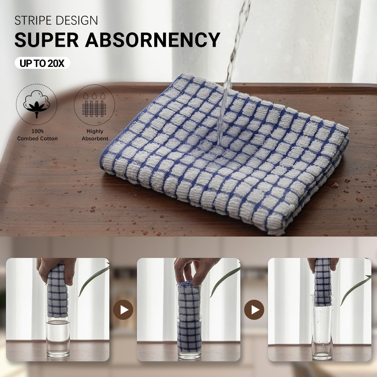 100 Cotton Kitchen Dish Towels - Soft Absorbent 16x25 Inch