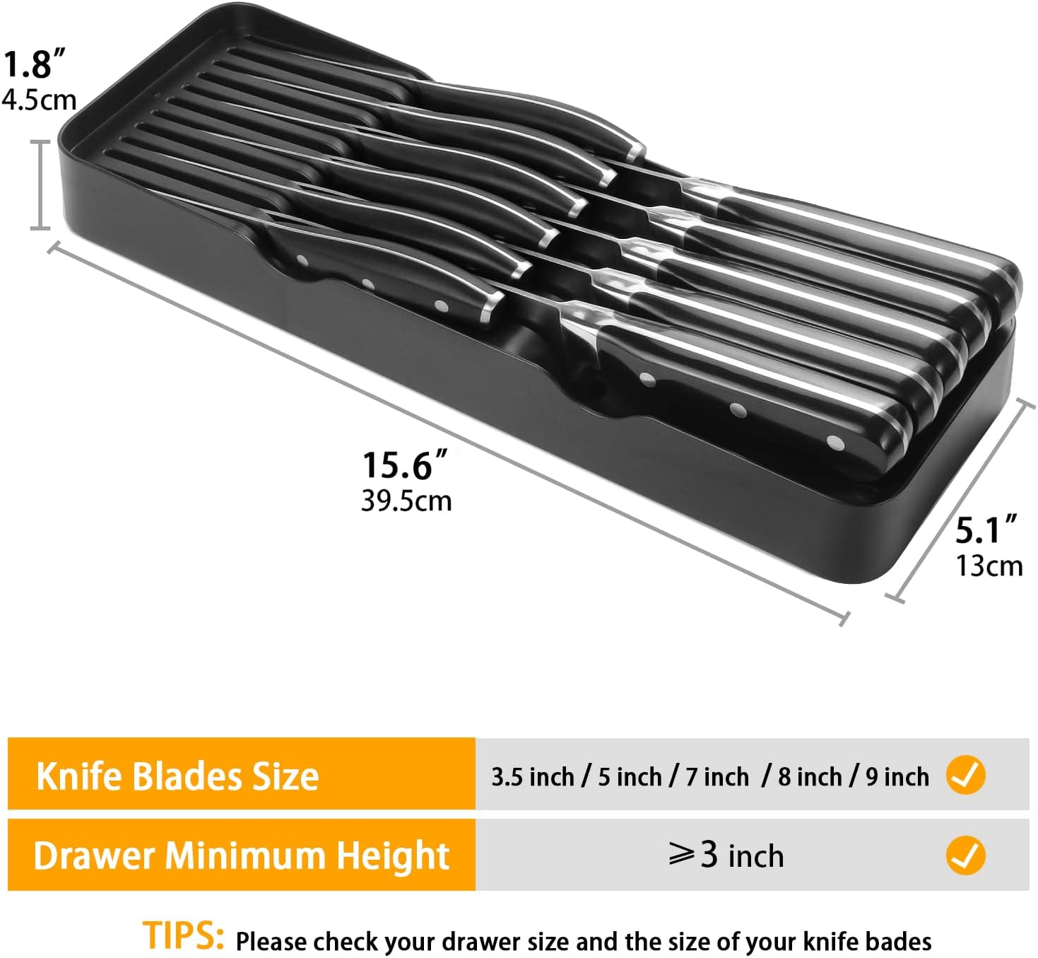 GMEZZO Knife Organizer Tray for Knives Small Black