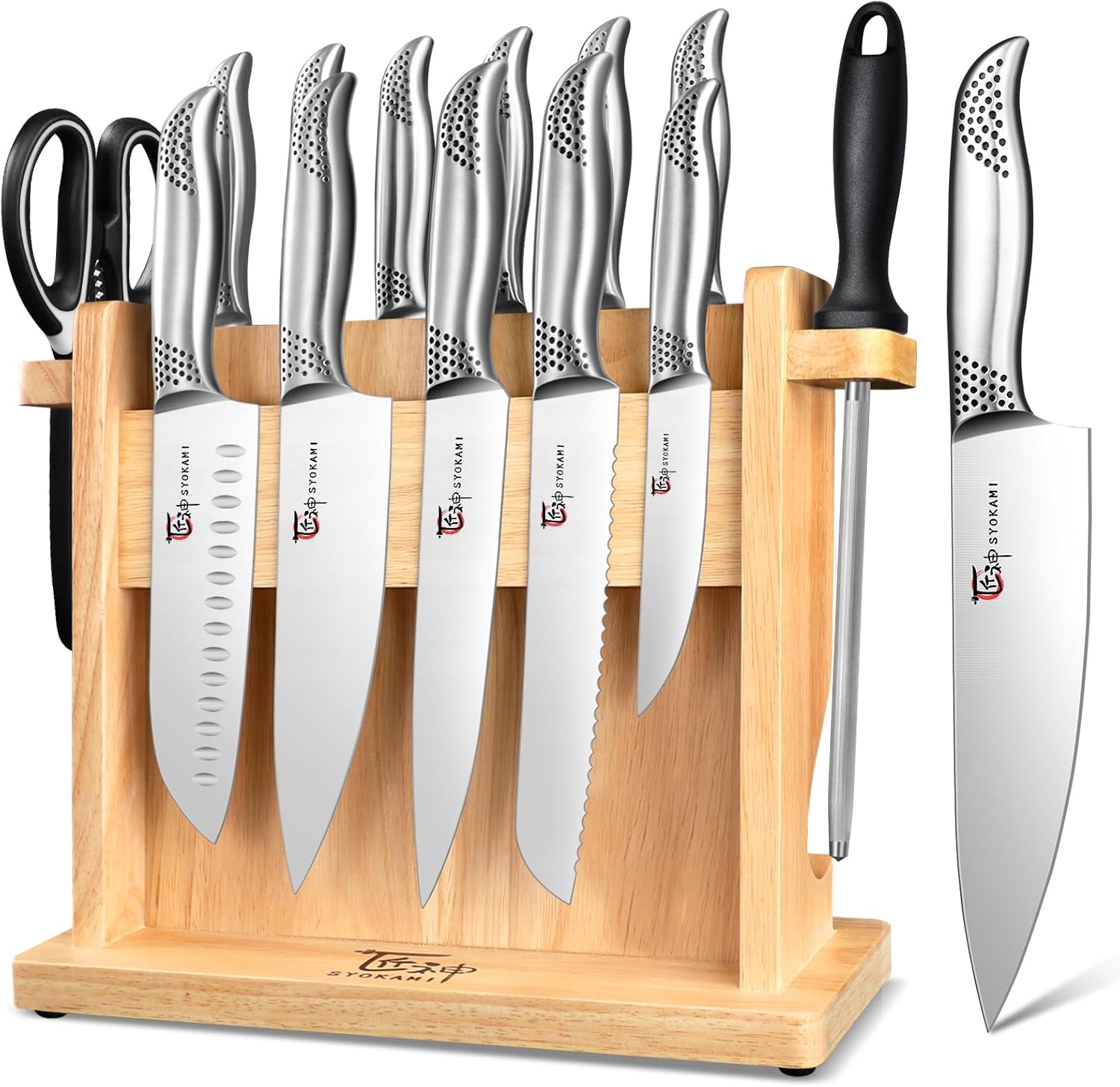 SYOKAMI 14 PCS Japanese Knife Set with Magnetic Block