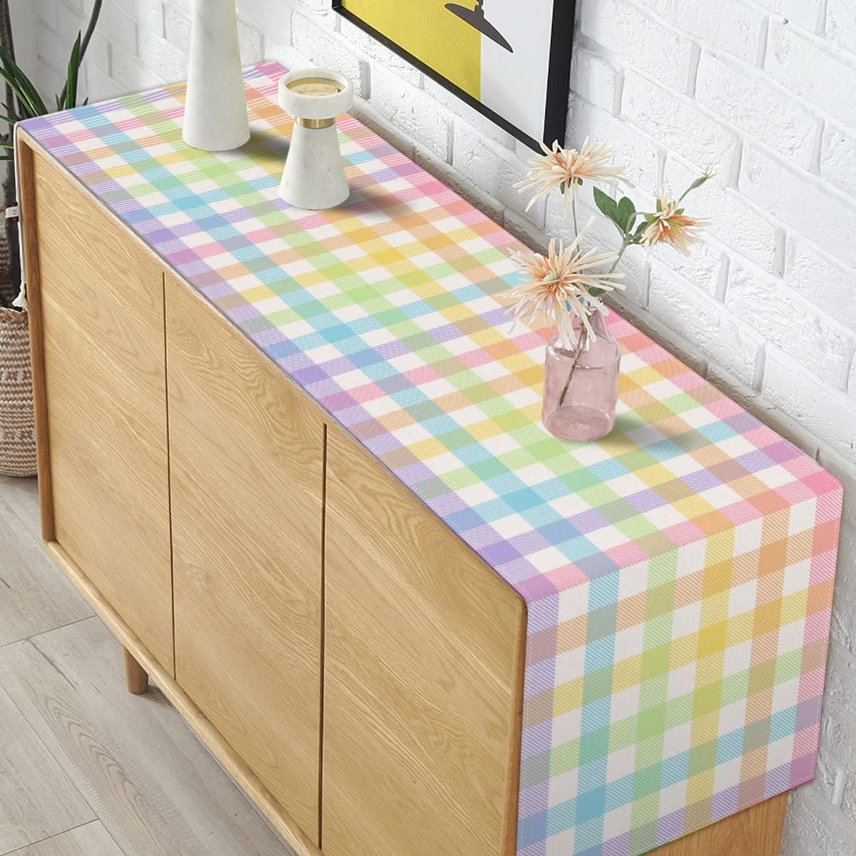 Pudodo Easter Buffalo Plaid Table Runner