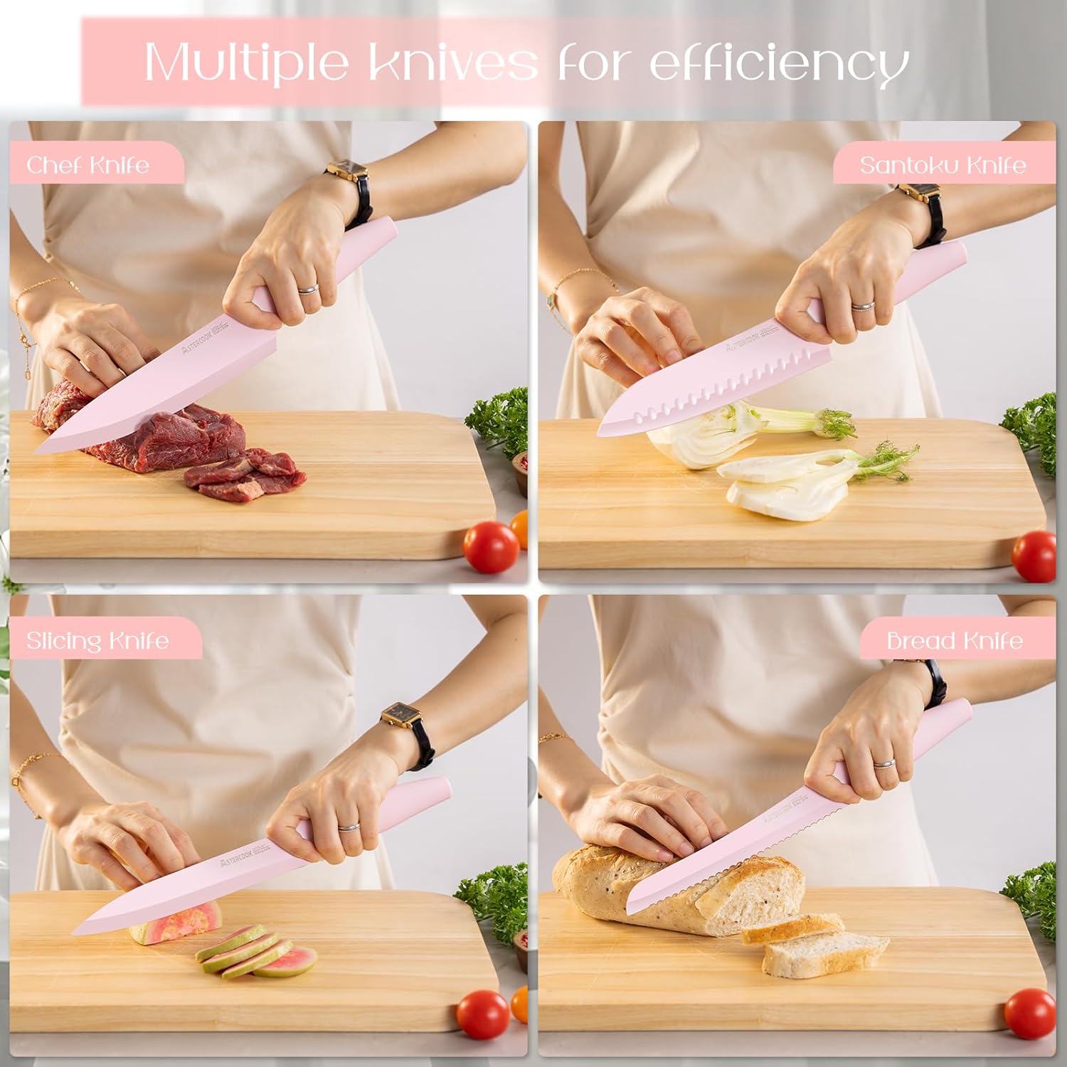 German High Carbon Stainless Steel Kitchen Knife Set with Block and Sharpener
