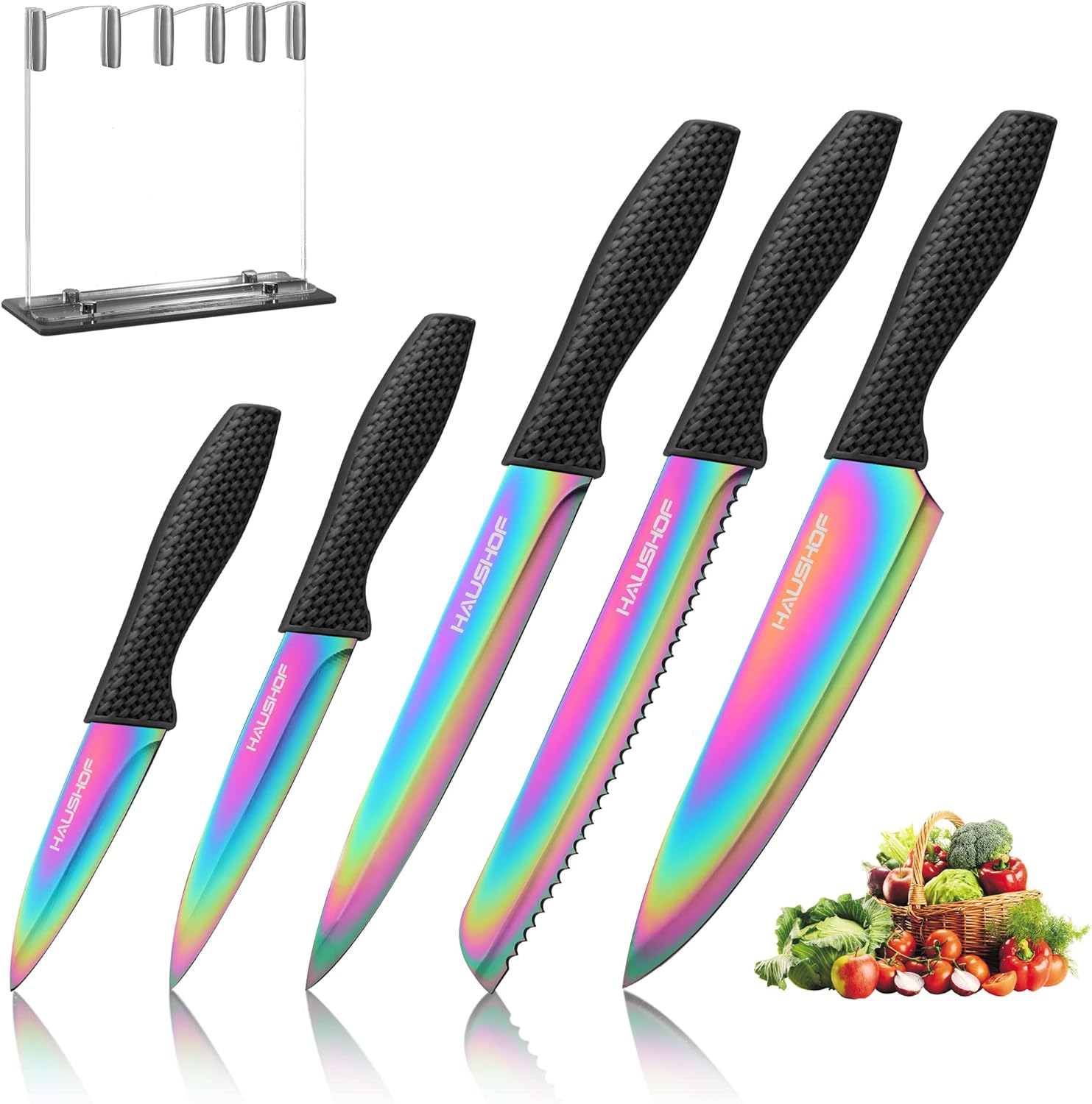 HAUSHOF Professional Kitchen Knife Set 5 Pieces Rainbow Design