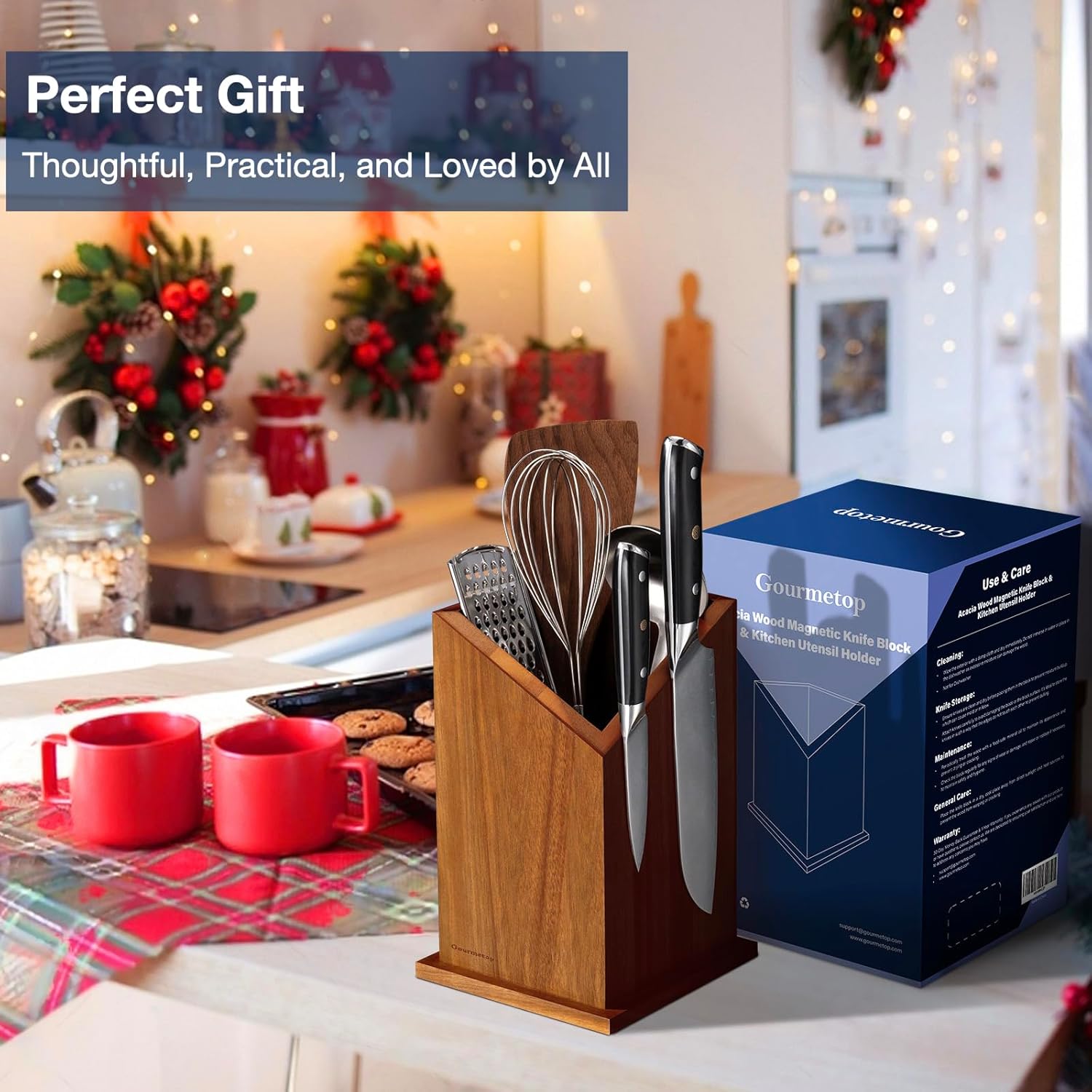 Gourmetop Magnetic Knife Holder Acacia Wood