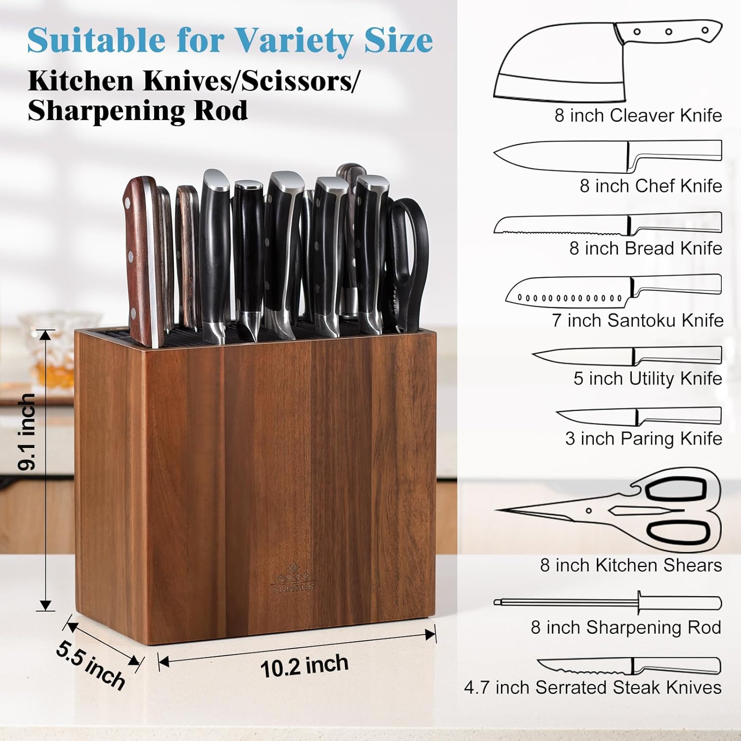 Space-Saving Acacia Wooden Knife Holder
