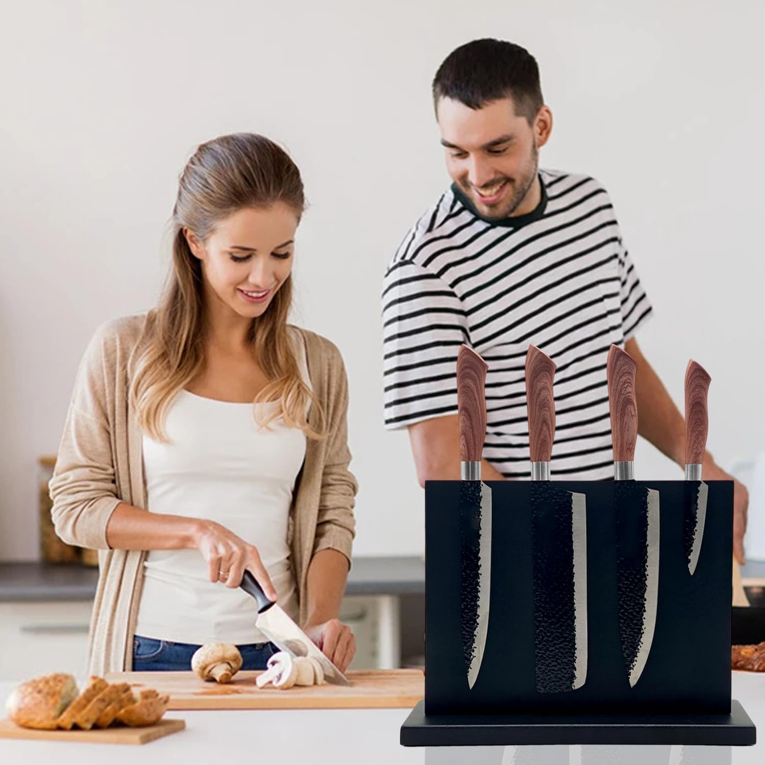Magentic Black Acacia Knife Block