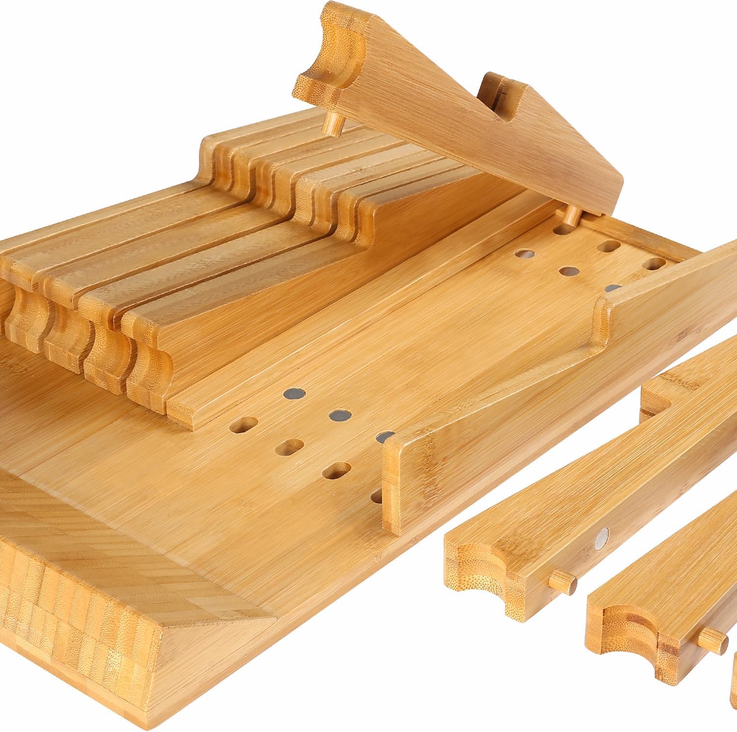 BBAMKnife Organizer with Sharpener Detachable Bamboo Knife Block for 16 Knives